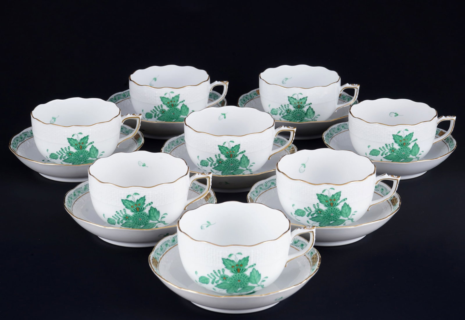 Herend Apponyi Vert 8 tea cups, (1 of 3)