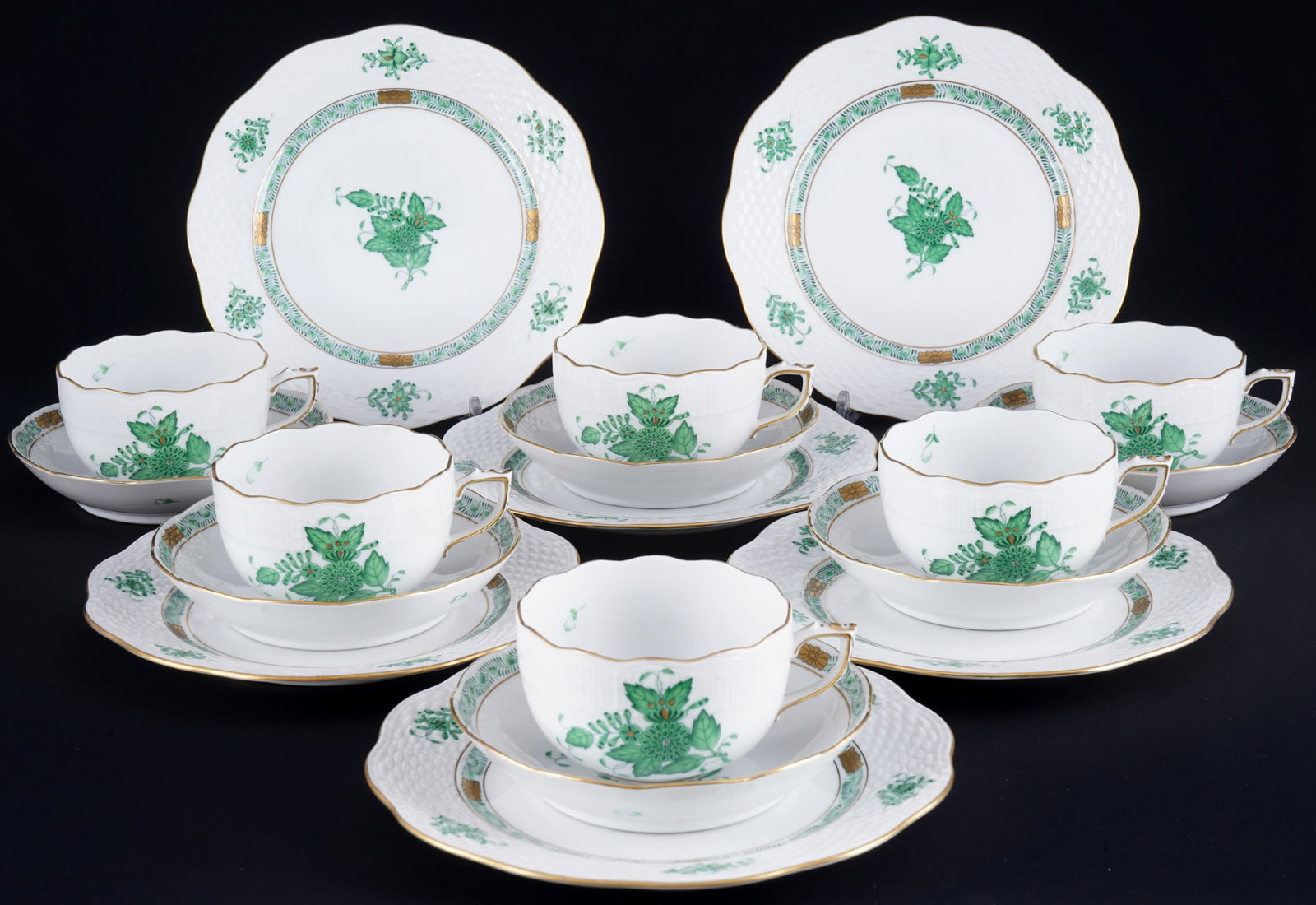 Herend Apponyi Vert 6 tea place settings, (1 of 5)