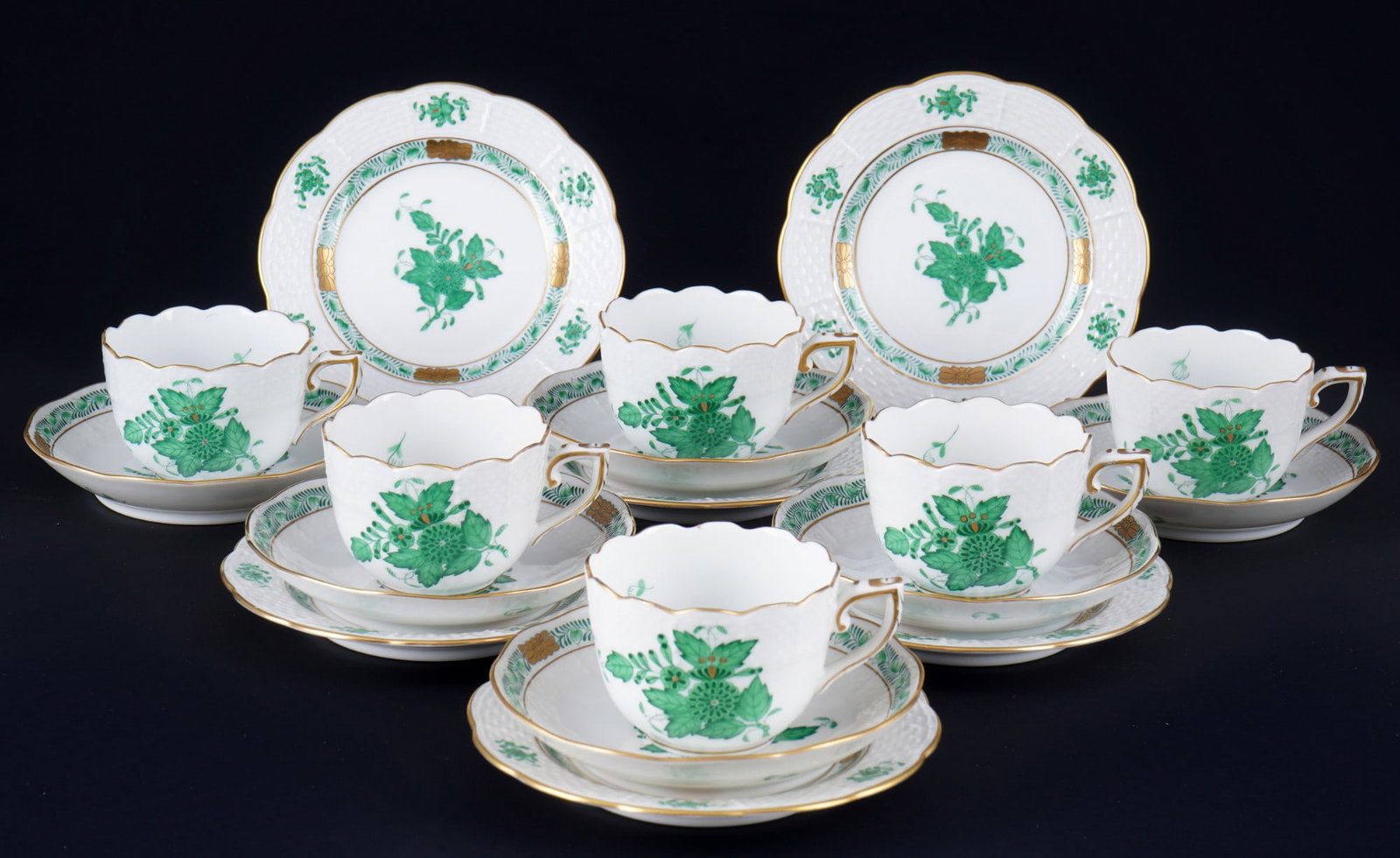 Herend Apponyi Vert 6 mocha place settings, (1 of 3)