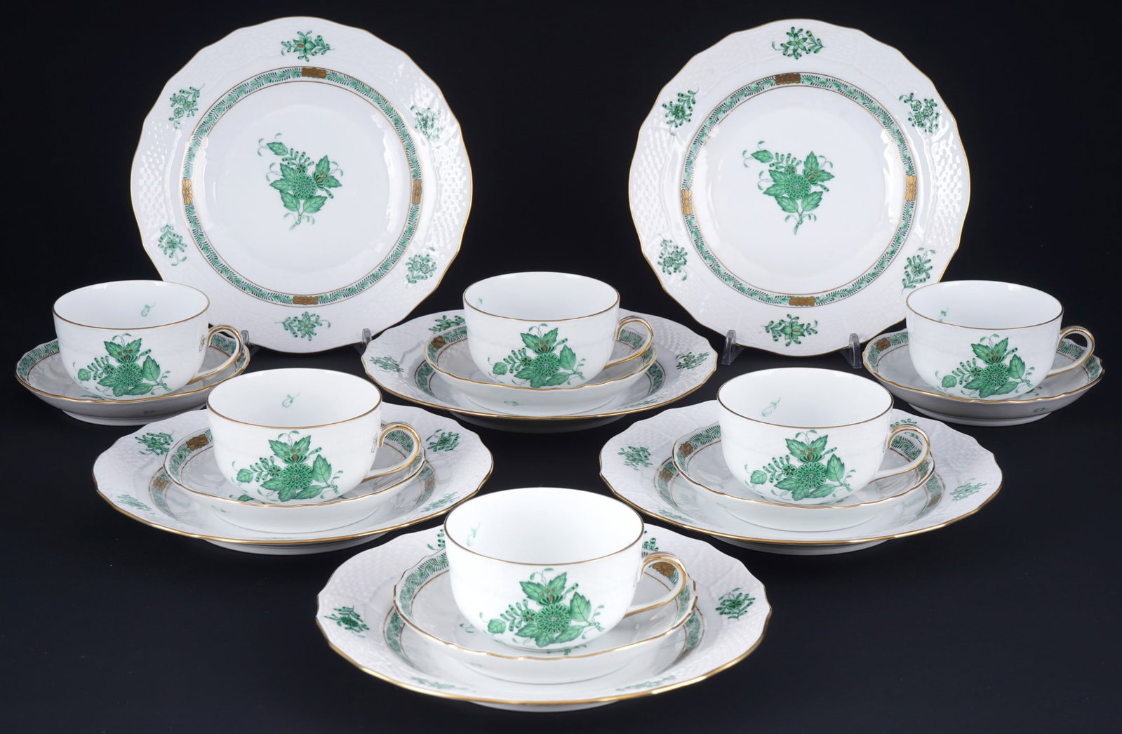 Herend Apponyi Vert 6 tea place settings, (1 of 3)