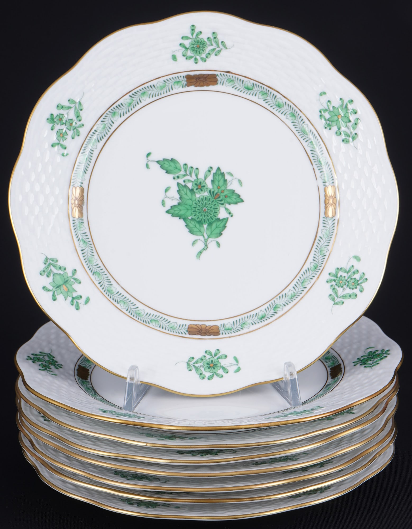 Herend Apponyi Vert 8 dessert plates, (1 of 3)