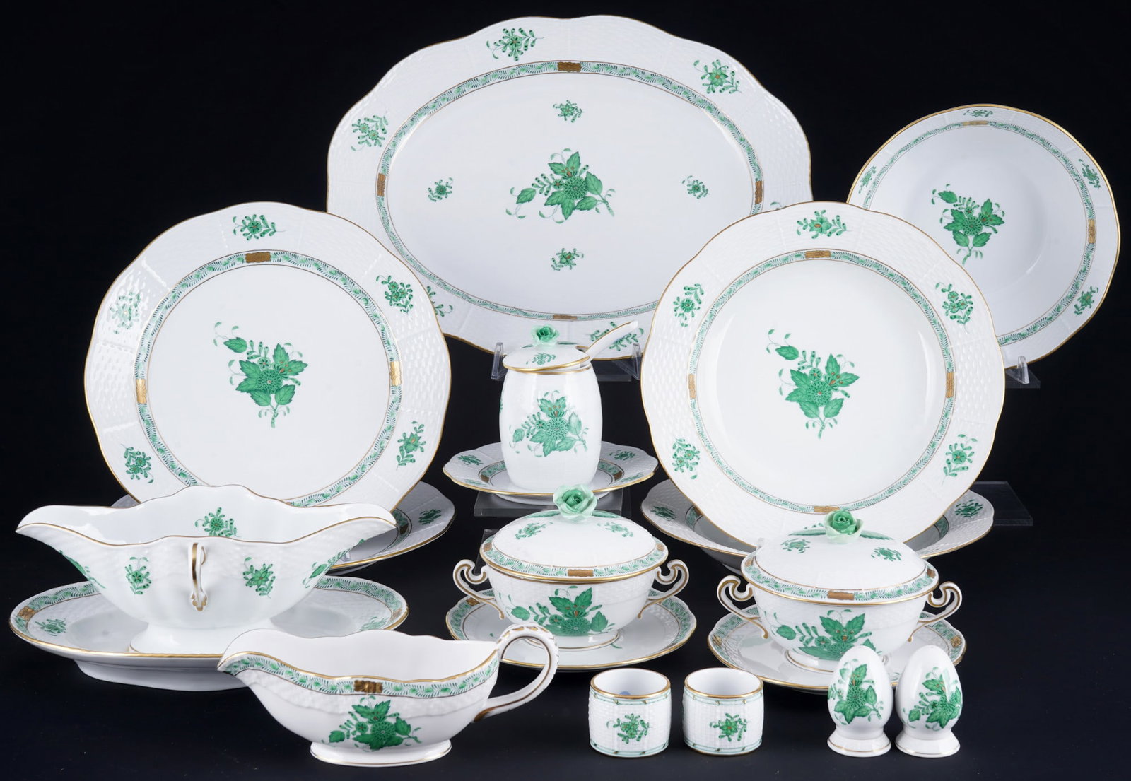Herend Apponyi Vert dinner service for 2 persons, (1 of 12)