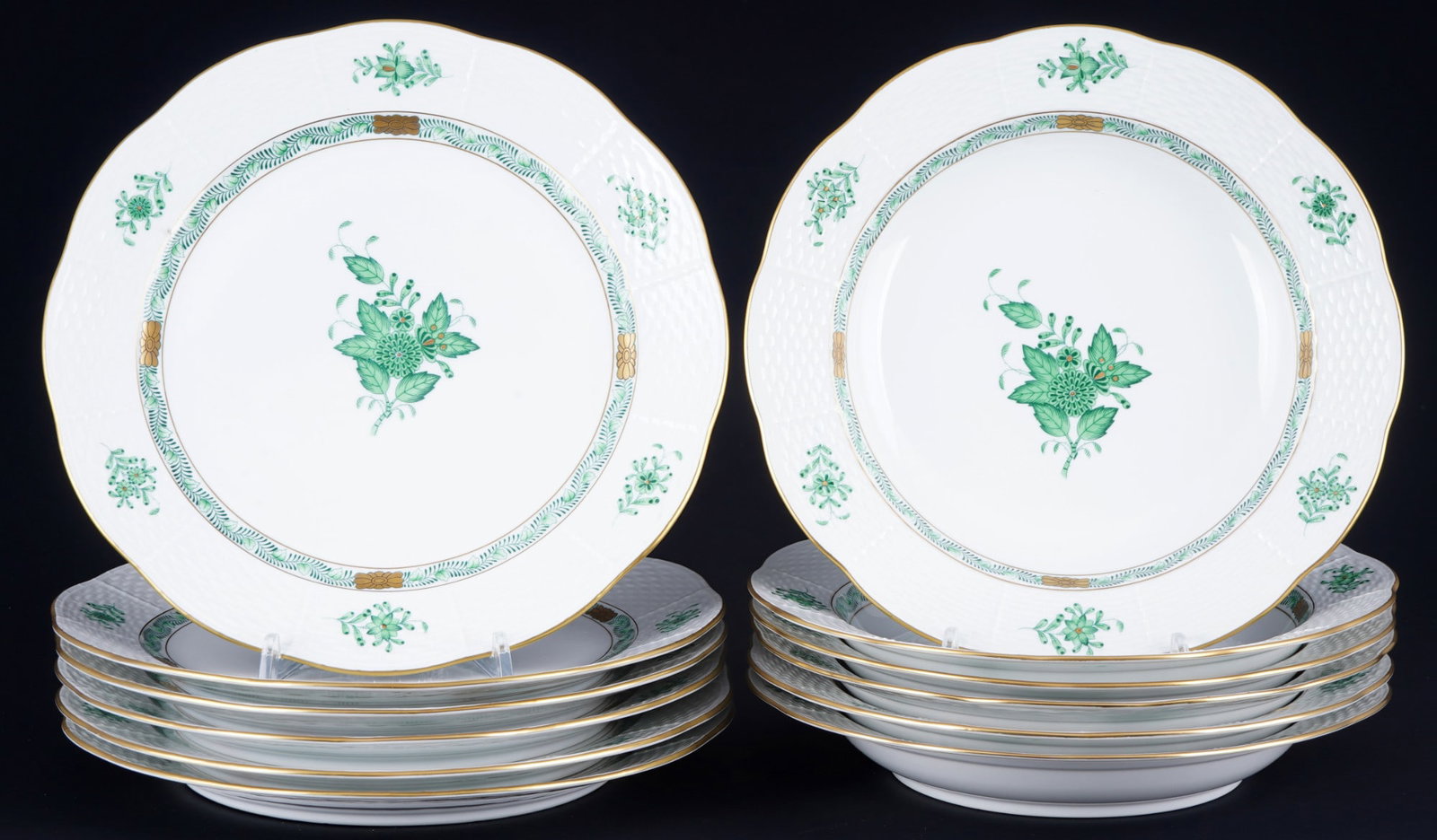 Herend Apponyi Vert 6 dinner plates and 6 soup plates, (1 of 4)