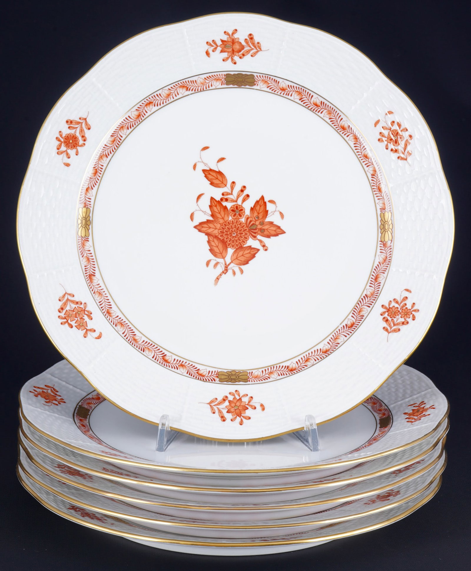 Herend Apponyi Orange 6 dinner plates, (1 of 3)