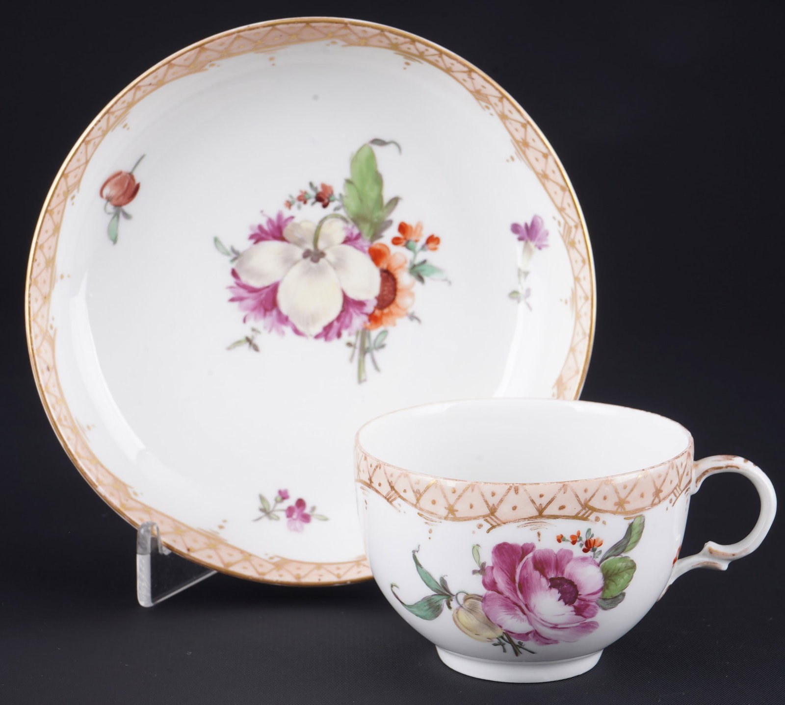 Fuerstenberg 18th century, bouquet of flowers with decorative border, cup (1 of 5)