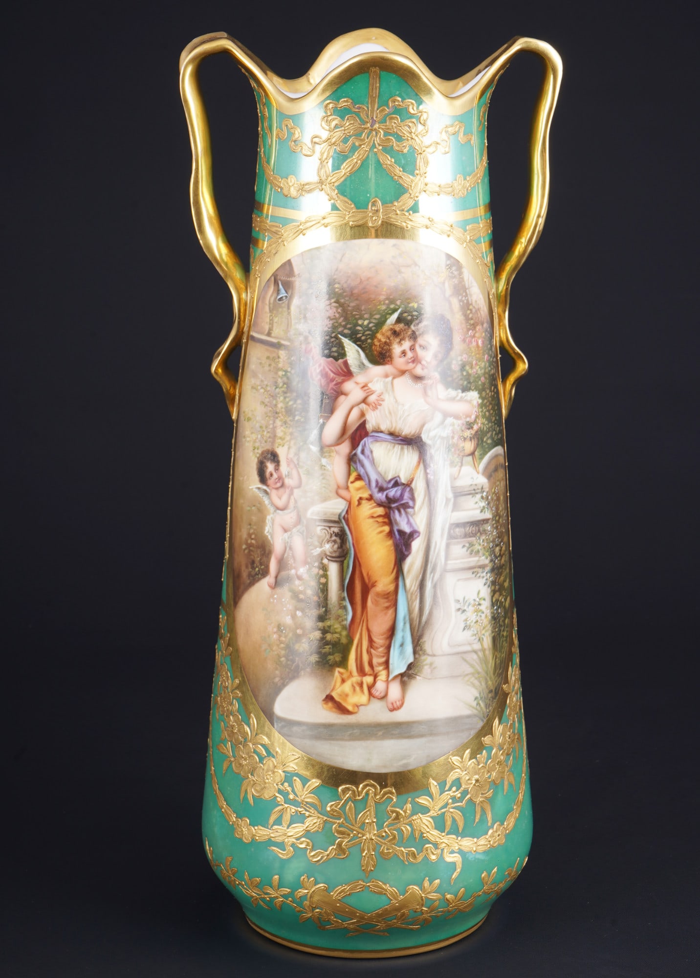 Richard Klemm Dresden large Art Nouveau vase, (1 of 6)