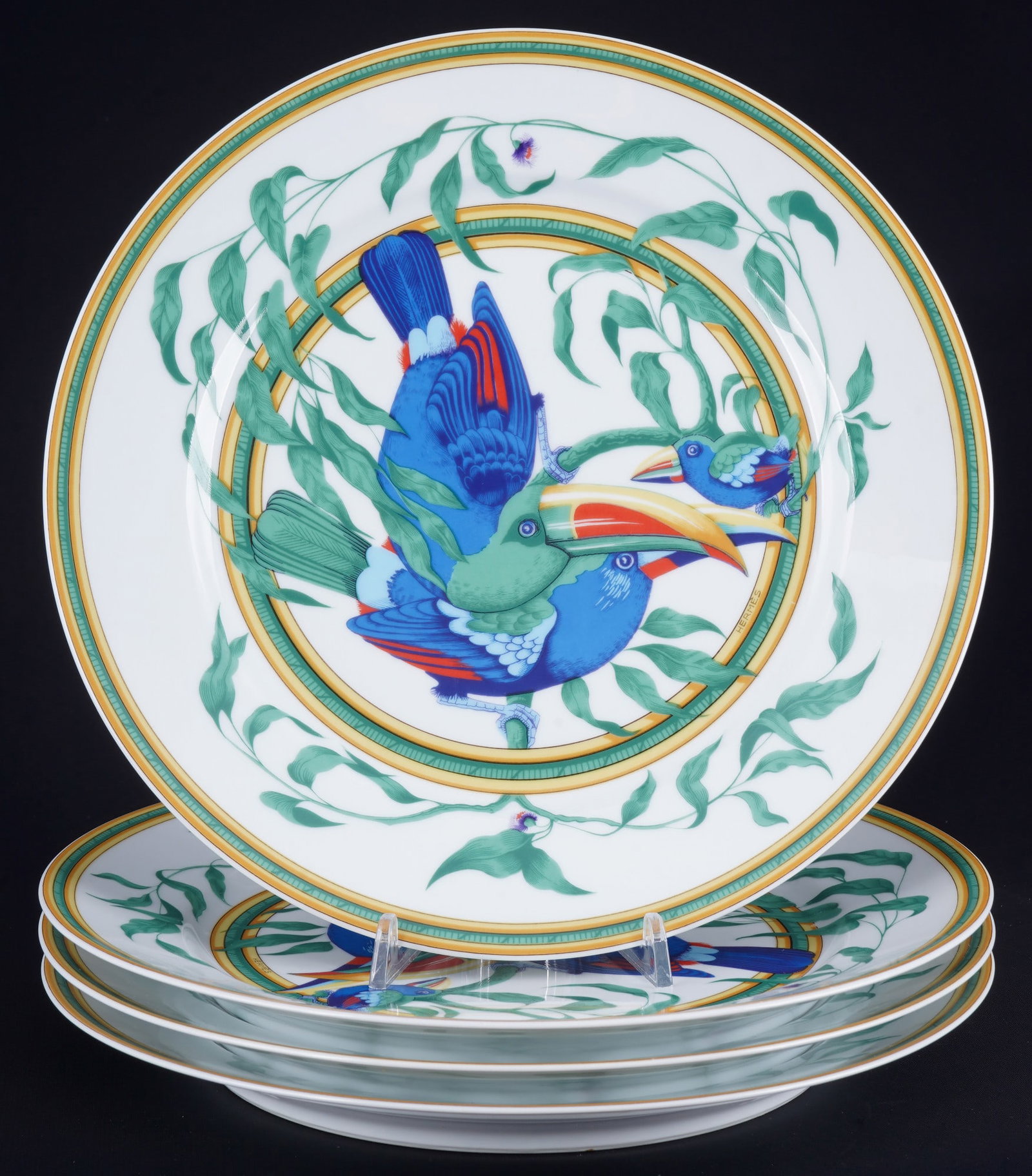 Hermes Paris Toucans 4 dinner plates, (1 of 3)