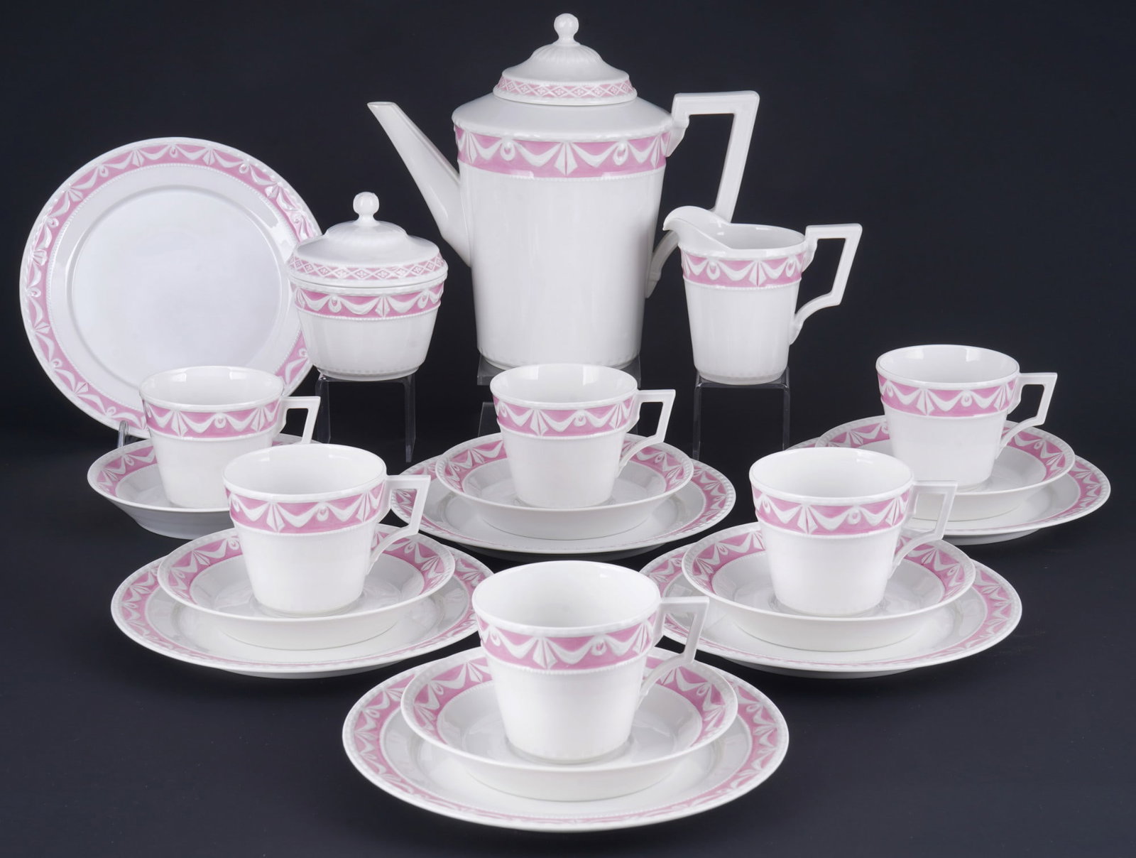 KPM Berlin Courland Pink coffee service for 6 persons, (1 of 6)