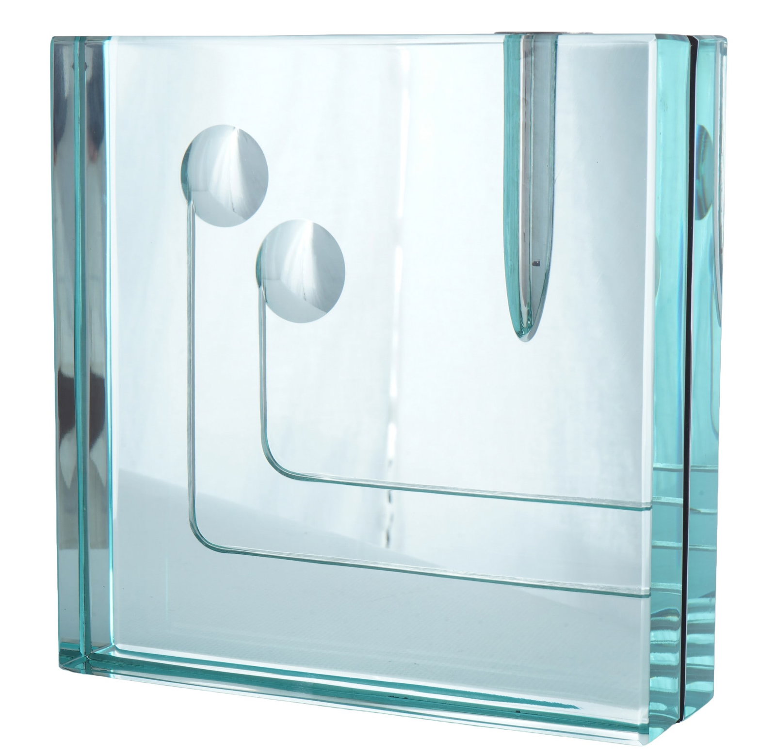 Gallotti & Radice solid glass vase: Glass, Italy, designed by Pierangelo Gallotti and Gigi Radice, solid glass object with metal insert, H 20 cm x W 20 cm x D 6 cm, weight approx. 6 kg
