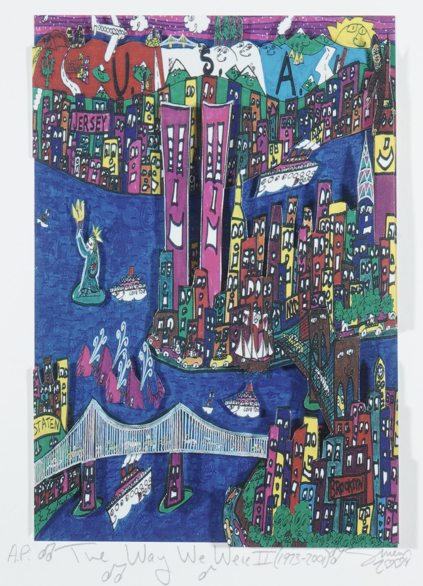 Charles FAZZINO (1955) Pop Art 3D serigraph The Way We Were II - Homage to the World Trade Center (1 of 4)