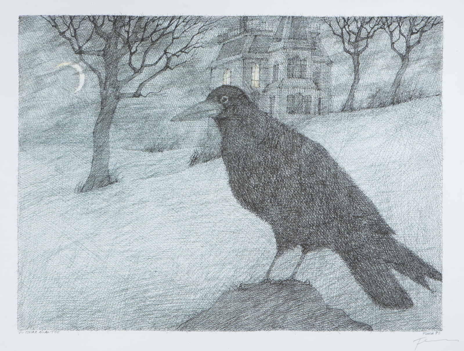 Paul Flora (1922-2009) Raven in the Moonlight, (1 of 5)