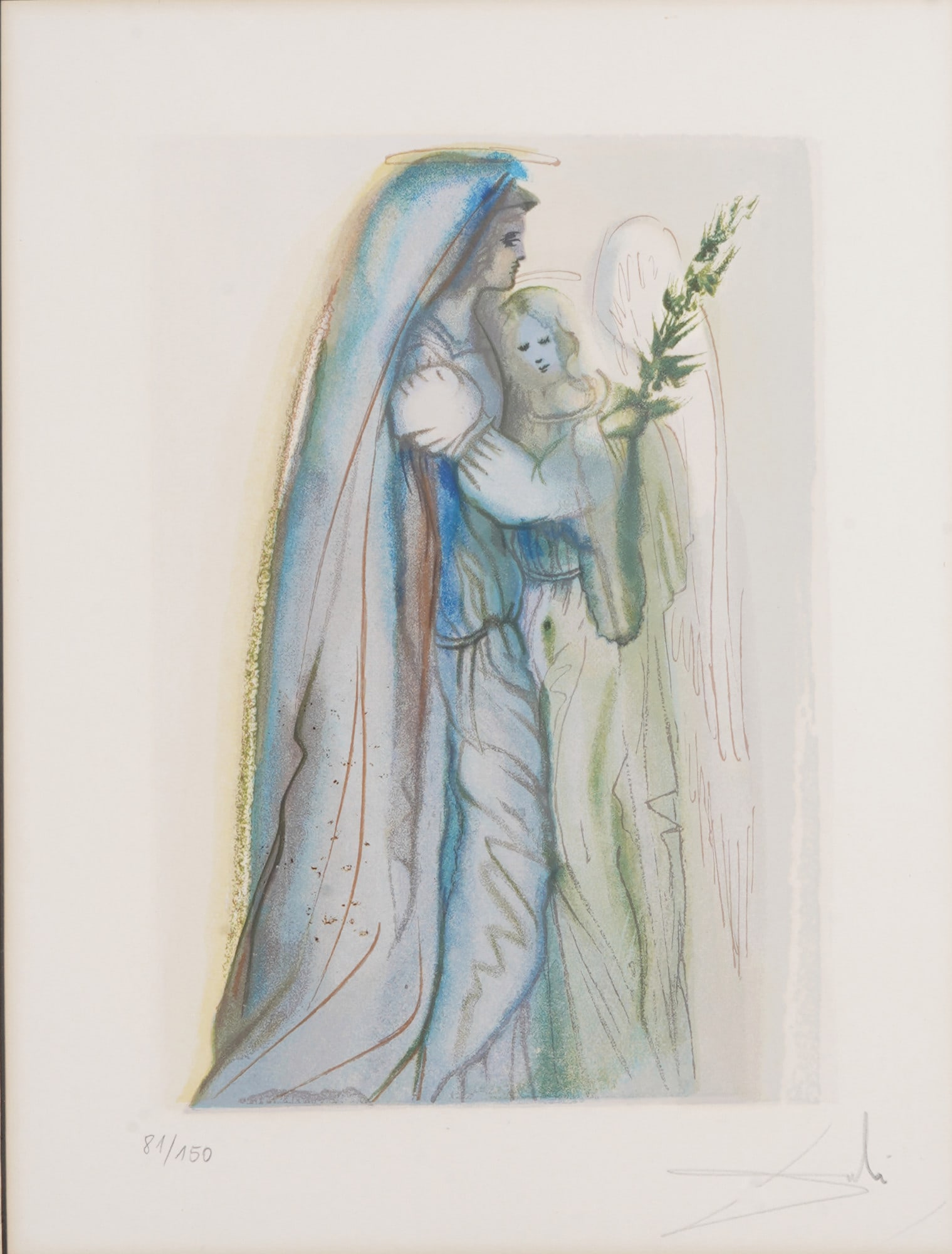 Salvador Dali (1904-1989) The Consolation of Angels - La Divine Comedie,: Color woodcut on paper, signed Dali in pencil lower right and numbered 81/150, published 1960-1963, title: The Consolation of the Angels, plate 32 from the series La Divina Commedia (The Divine Comedy