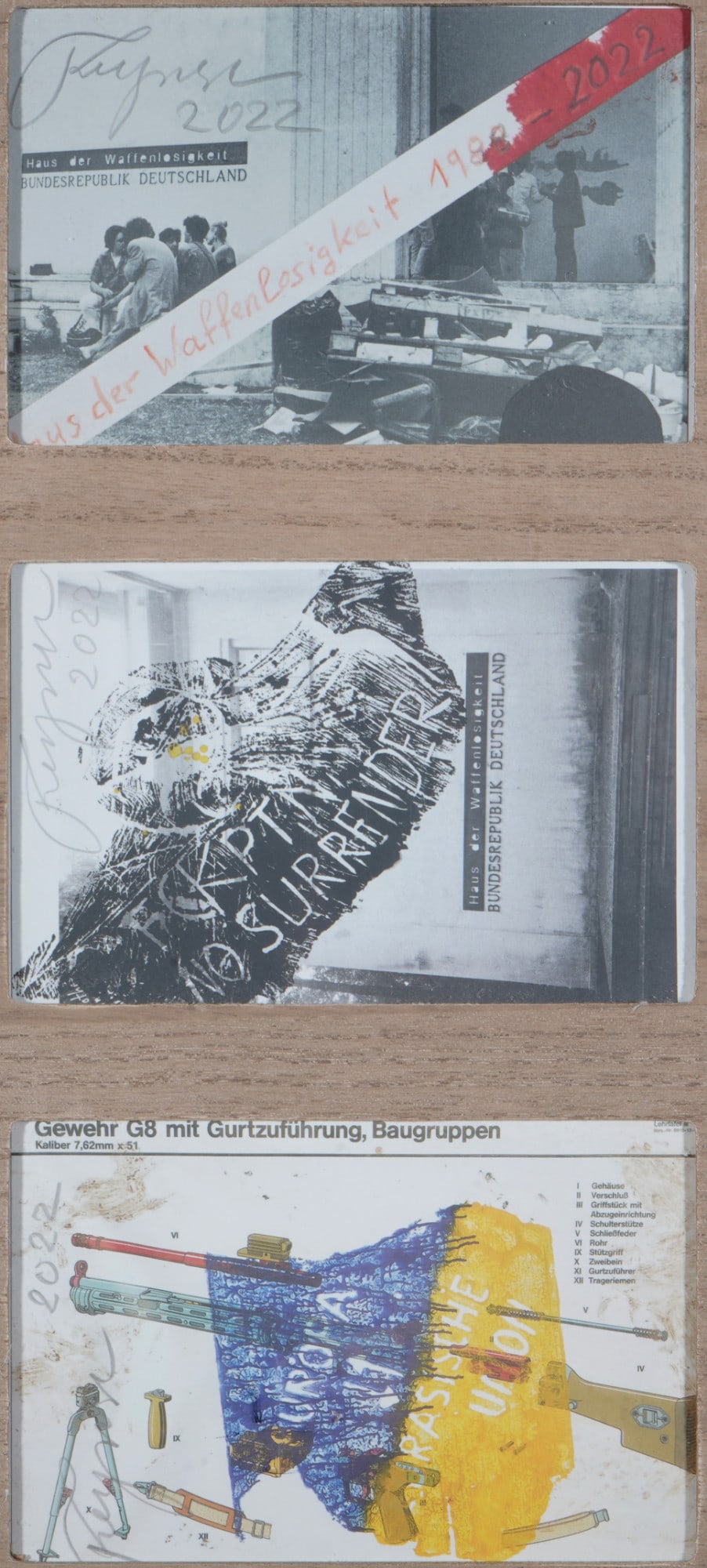 Felix DROESE (1950) 3 postcards - House of Disarmament, FCKPTN NO SURRENDER & Eurasian Union, (1 of 7)