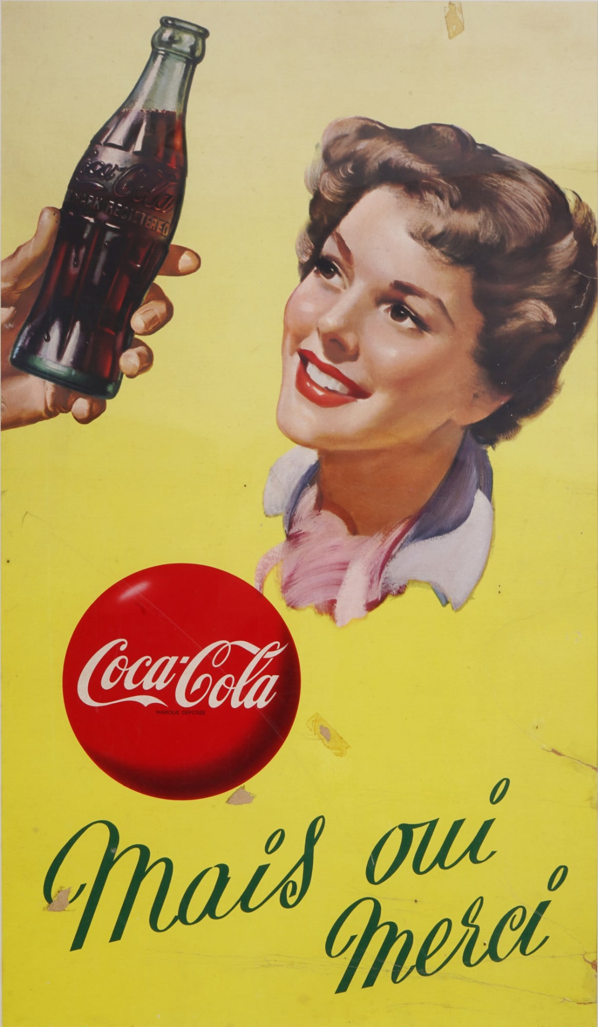 Coca Cola advertising poster Mais oui merci, Belgium 1930s, (1 of 2)