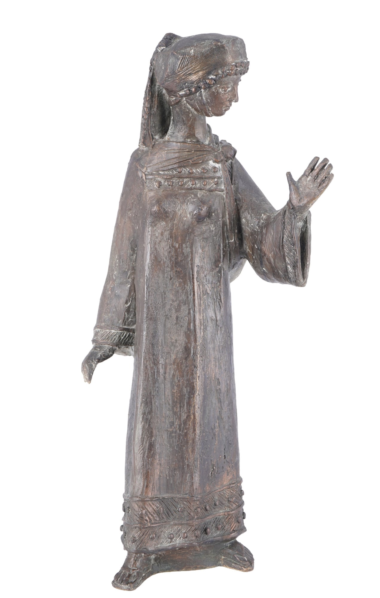 Marlene NEUBAUER-WOERNER (1918-2010) bronze arab woman with child,: bronze patinated, monogrammed and dated MNW 1999 on the reverse, german sculptor born 1918 in Landshut - 2010 Munich, depicting an oriental mother figure with child, acquired directly from the studio 