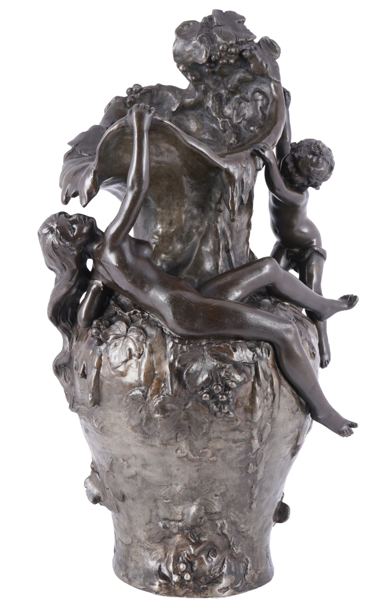 Hippolyte Fran?ois Moreau (1832-1927) large Art Nouveau vase with nymph and bacchus boy, (1 of 5)