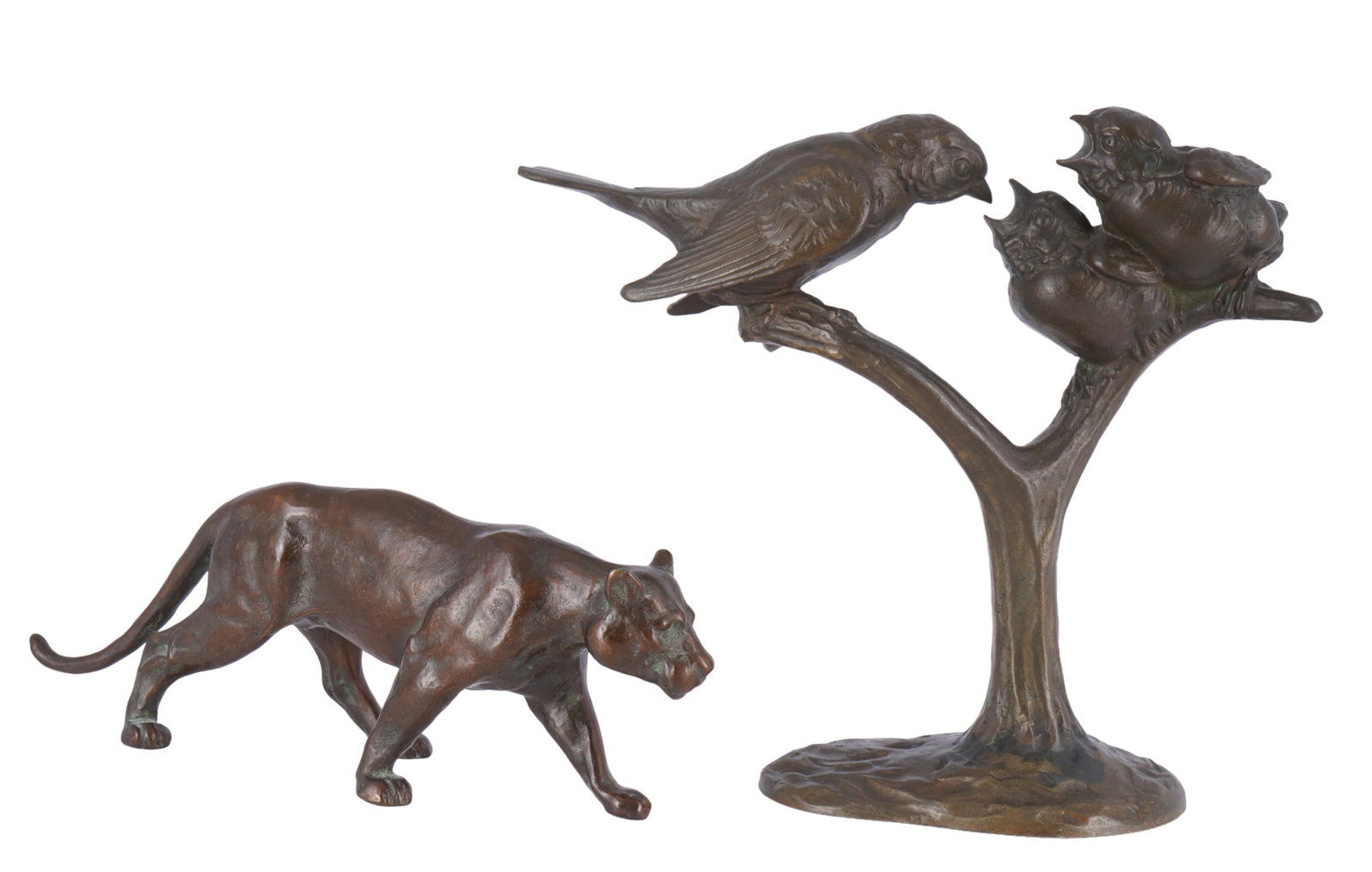 2 bronzes - panther and sparrow family, (1 of 5)
