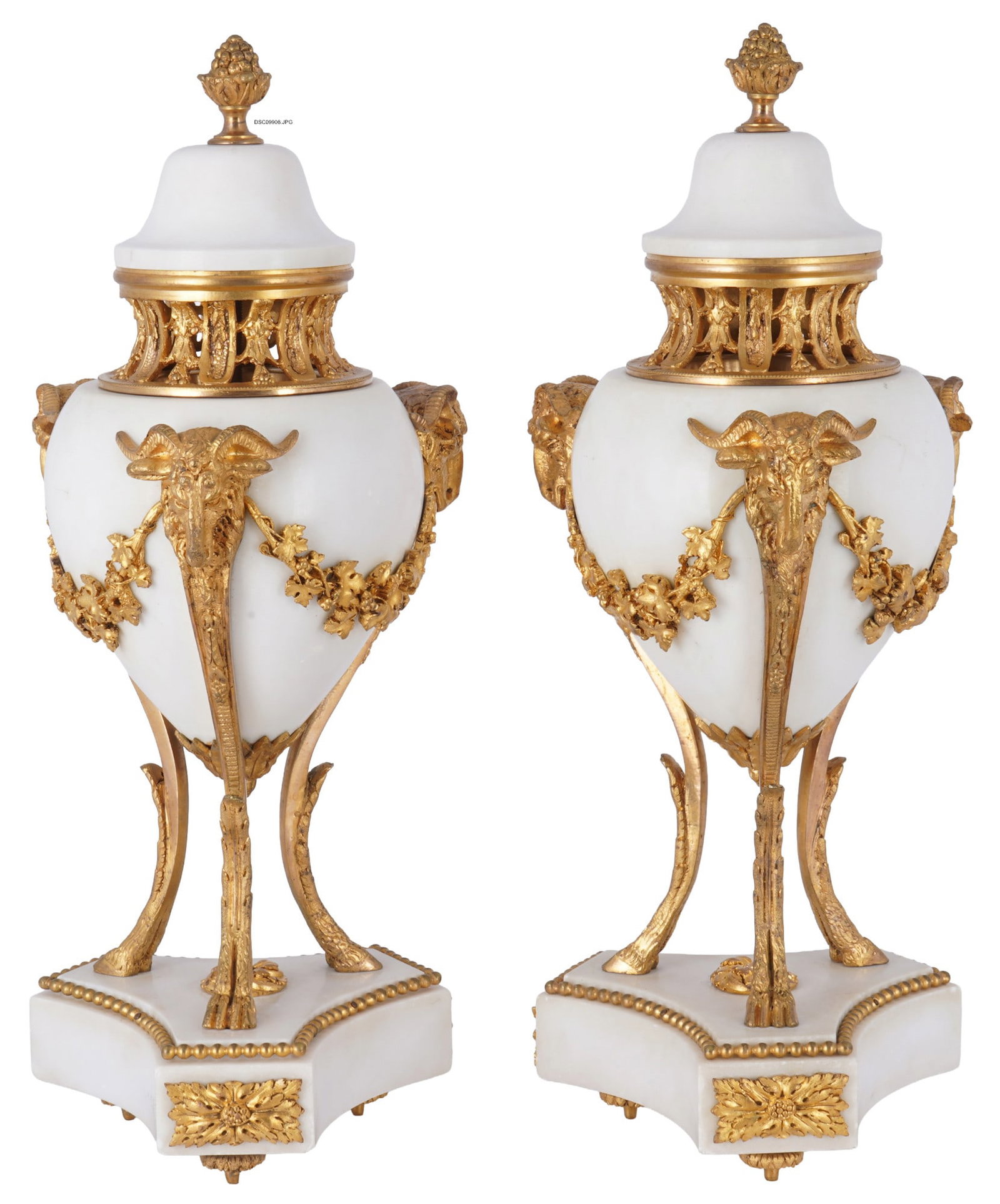 Pair of ram-headed lidded vases, France, 19th century (1 of 5)