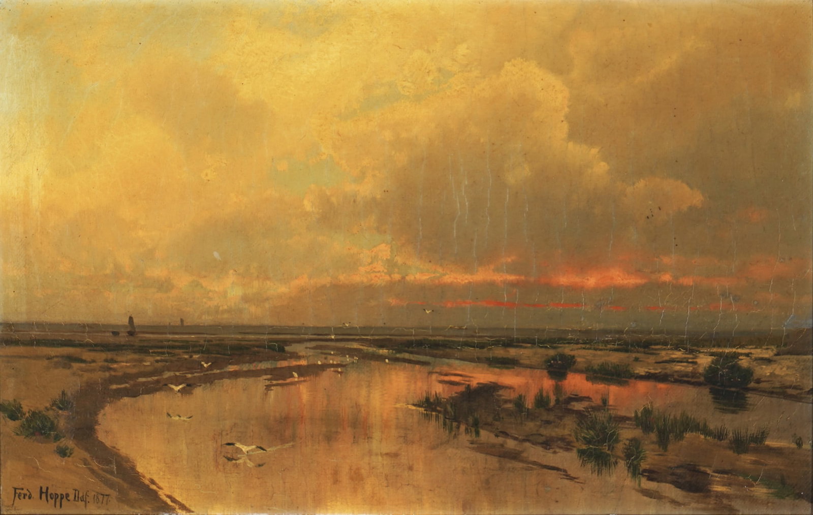 Ferdinand Hoppe (1848-1890) River Landscape at Sunset, (1 of 4)