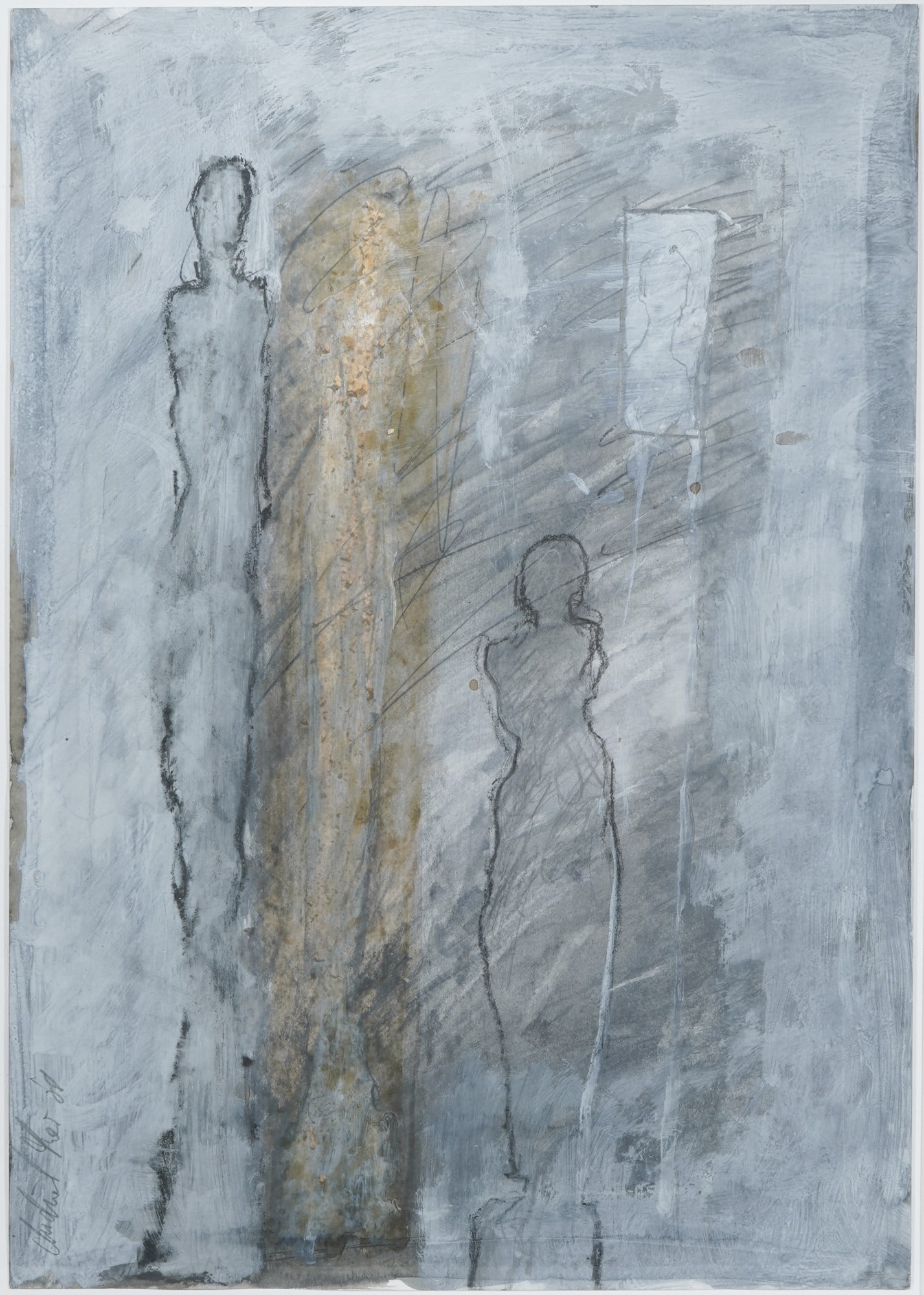 Michael IRMER (1955-1996) Shadow People 1988,: Mixed media on paper, signed and dated lower left, German sculptor and painter, born 1955 in Duisburg - 1996 Hamburg, H 61 cm x W 43 cm, framed and glazed 77 cm x 59 cm