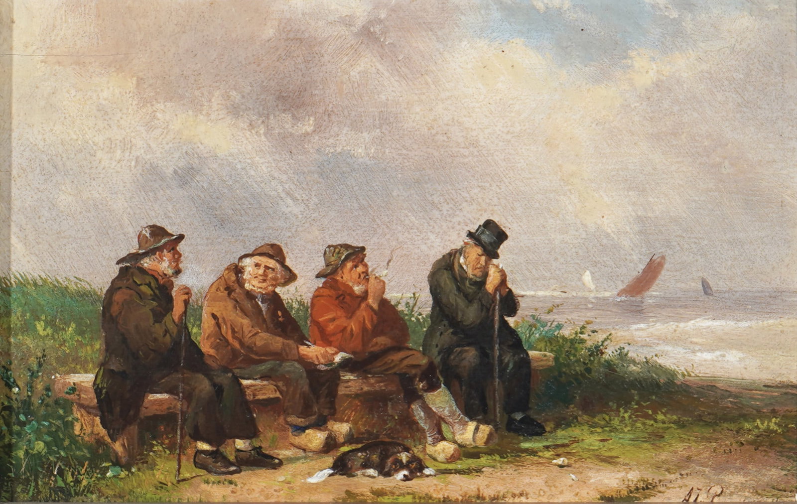 Albert Jurardus VAN PROOYEN (1834-1898) Resting Fishermen with Sea View, (1 of 5)