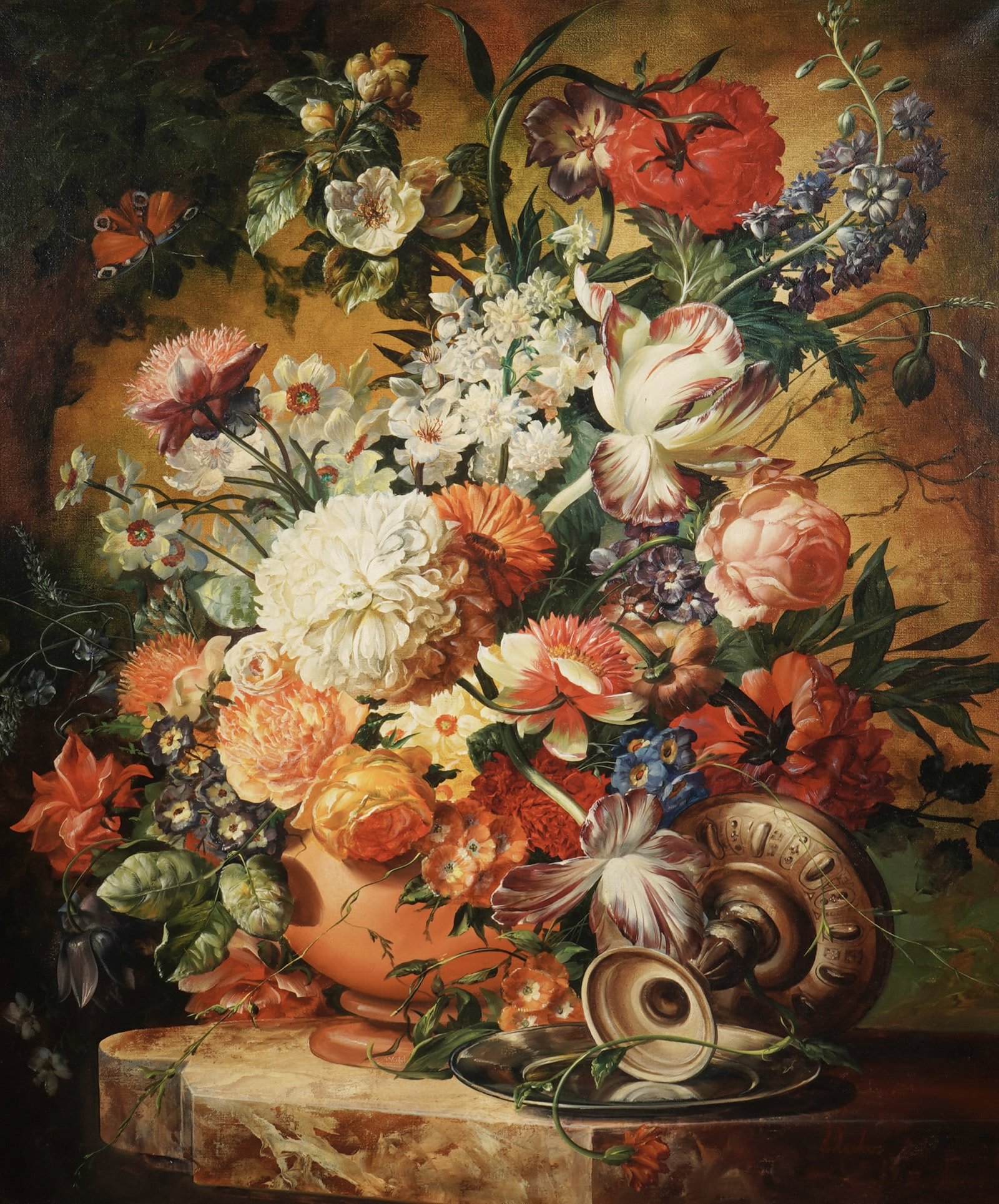 H. REEKERS Flower Still Life with Butterfly, (1 of 5)