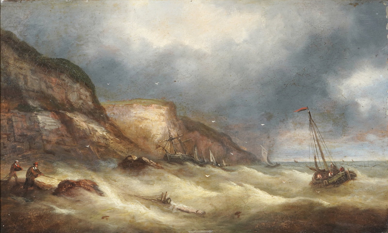 Unknown painter, 19th century, dramatic coastal scene. (1 of 3)