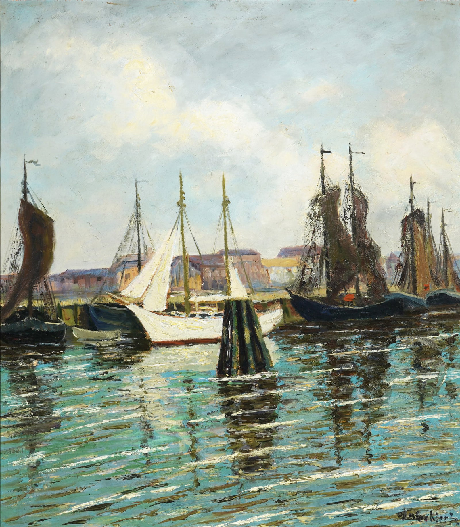 Carl Wilhelm Mosblech (1868-1934) Harbor view with sailboats (1 of 4)