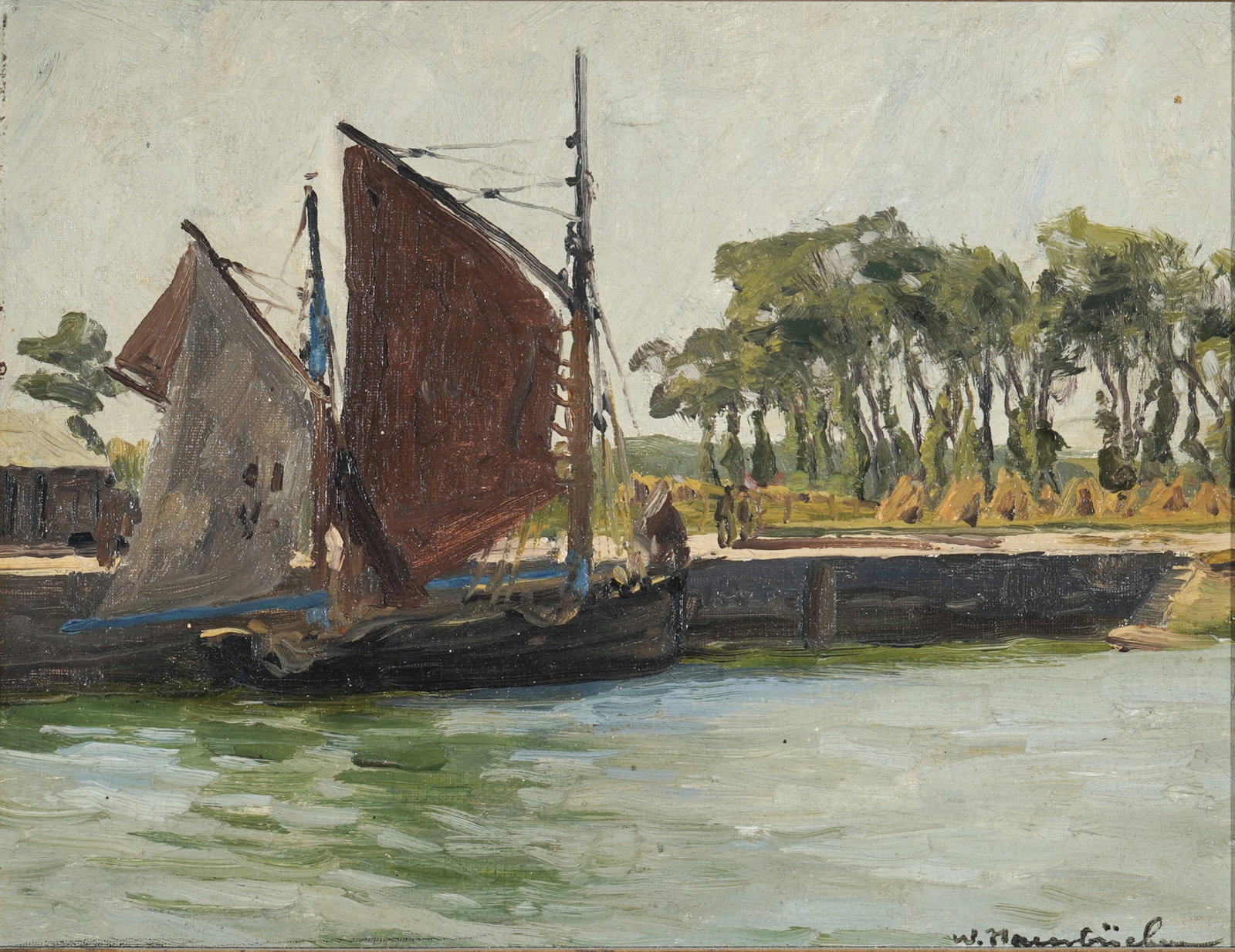 Wilhelm Hambuechen (1869-1939) Sailboats on the shore, (1 of 4)