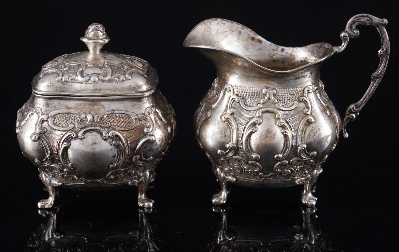 800 silver milk jug with sugar bowl Rococo style, (1 of 8)