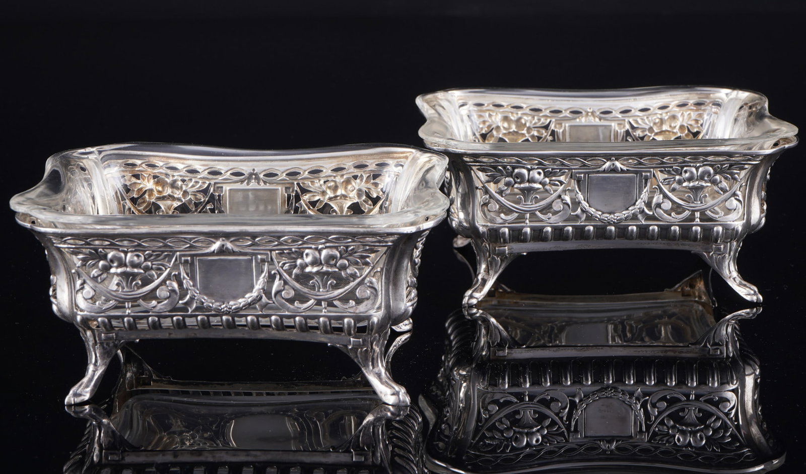 Art Nouveau 800 silver pair of bowl with glass inserts - Lazarus Posen Widow / Gebr. Kuehn, (1 of 8)