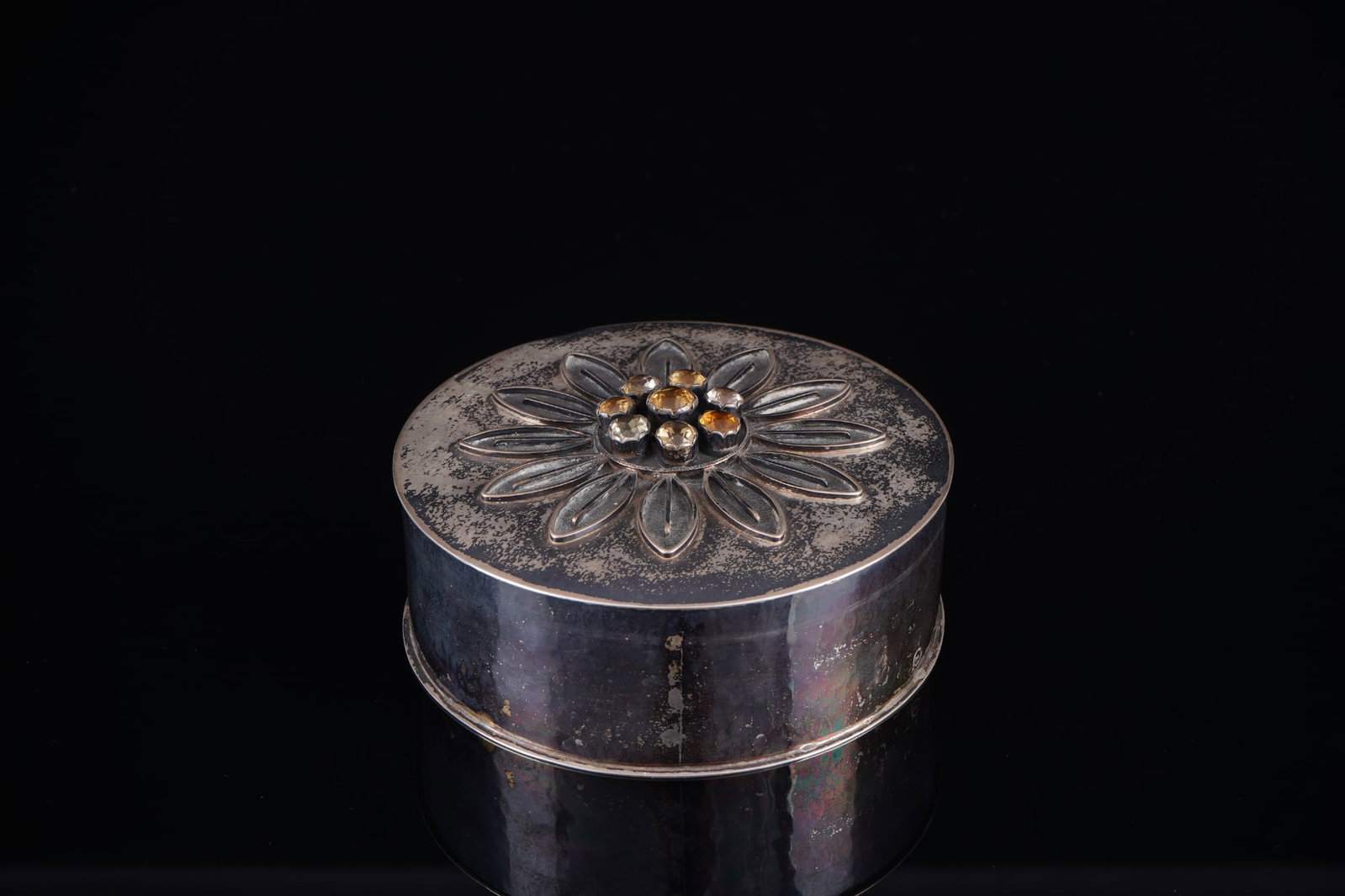 835 silver lidded box with smoky quartz, - 4