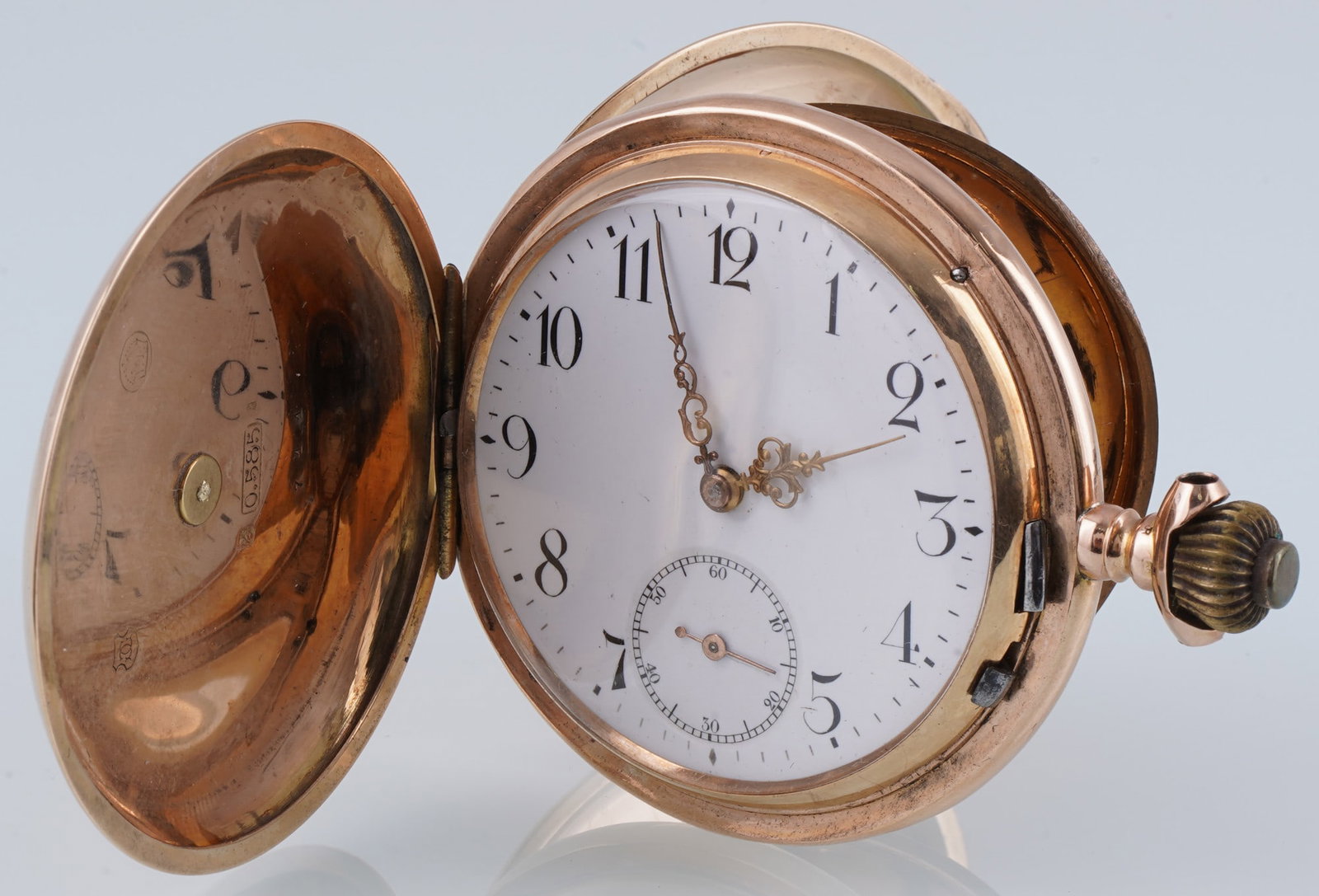 585 gold savonette pocket watch with diamond trim, (1 of 6)