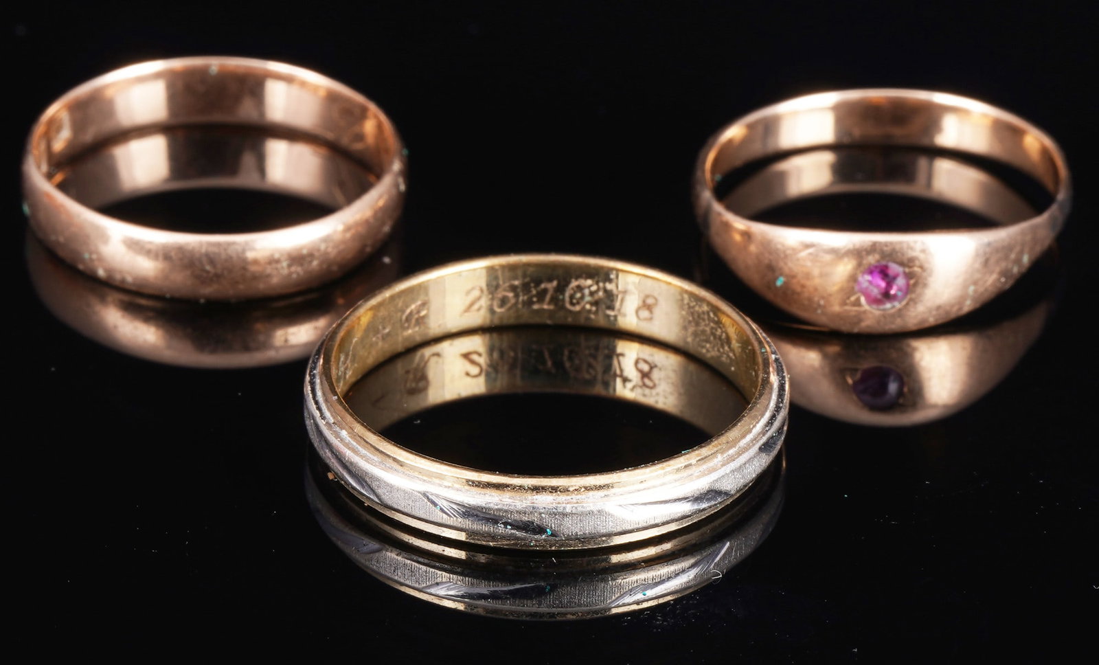 333 Gold 3 Rings,: GG 333 yellow gold, stamped 333 + mark + 1x Russian hallmark, size 58 / 18.5 mm, weight 7.4 grams