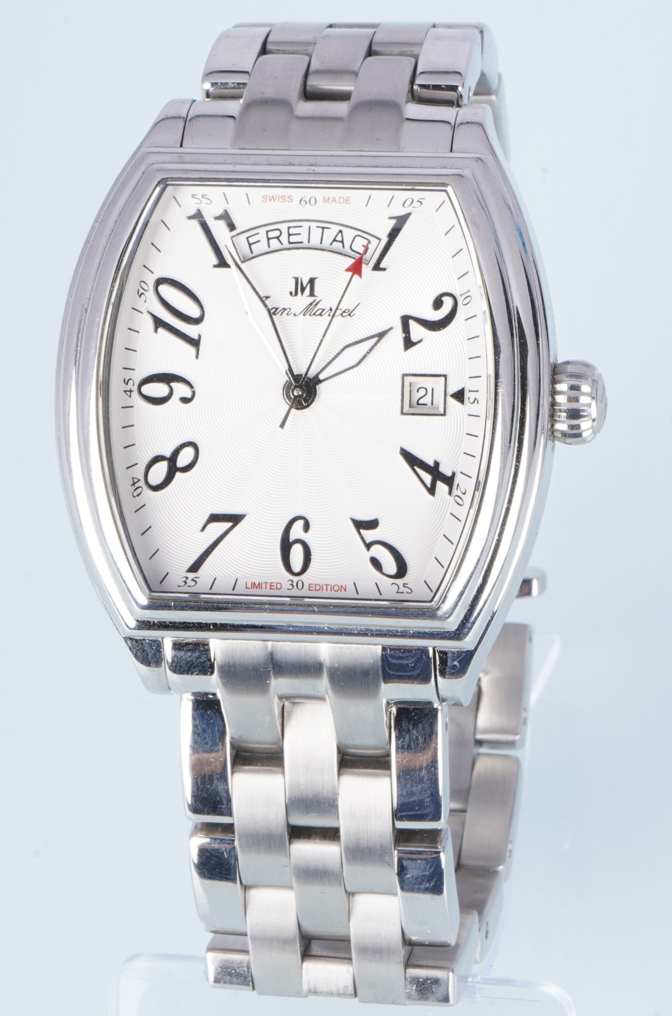 Jean Marcel Gravis Limited Edition Automatic Men's Wristwatch: HAU, stainless steel case, model 160.231, Gravis Limited Edition, automatic movement Swiss ETA 2824-2, stainless steel bracelet with folding clasp, sapphire crystal, height 48 mm x width without crown