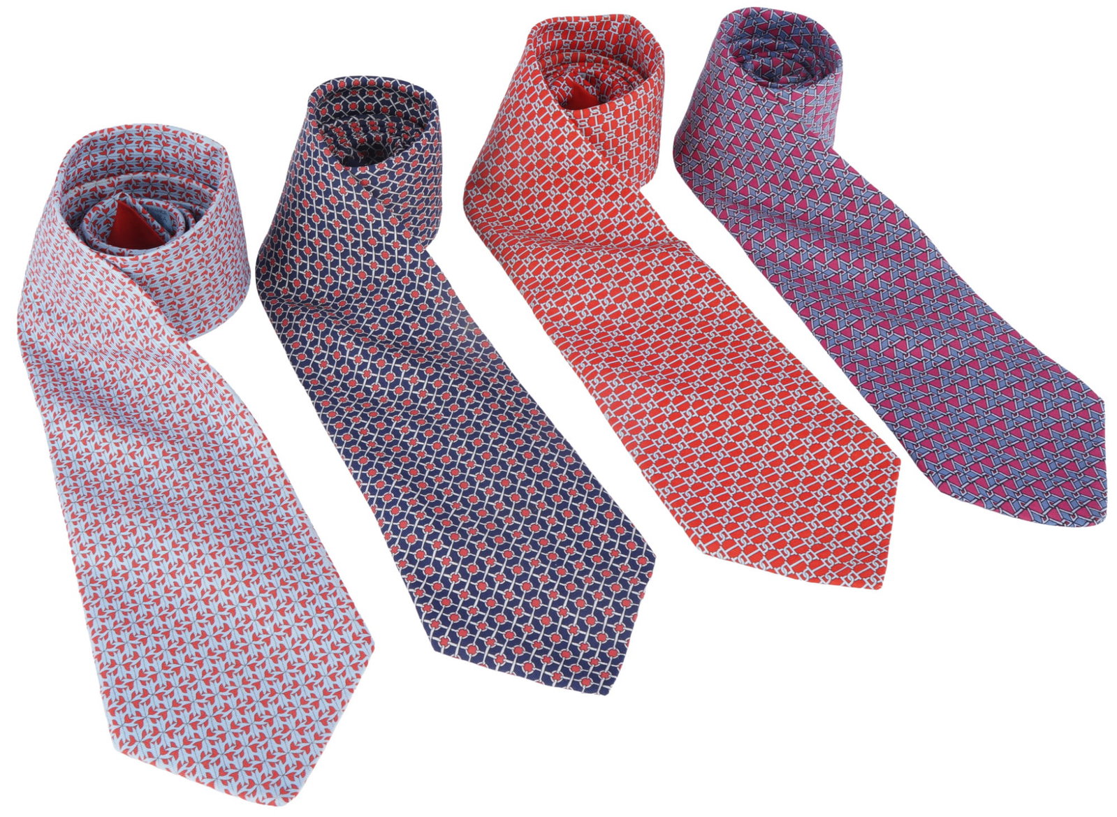 Hermes 4 assorted ties,: four silk ties, original Hermes Paris 100% silk, Gebr.
