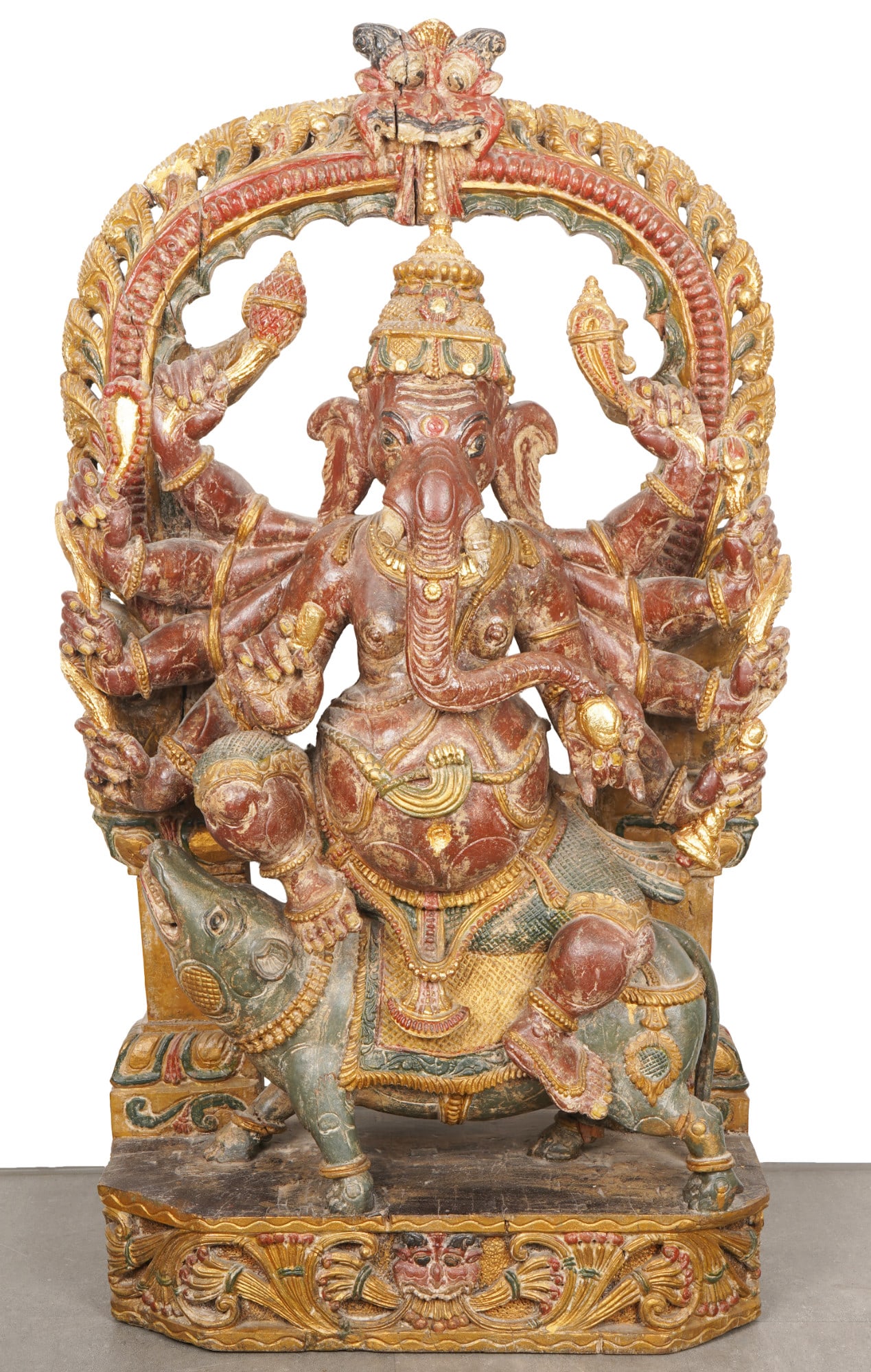 Large wooden sculpture Ganesha on Mushika, H 86 cm, India early 20th century, (1 of 11)