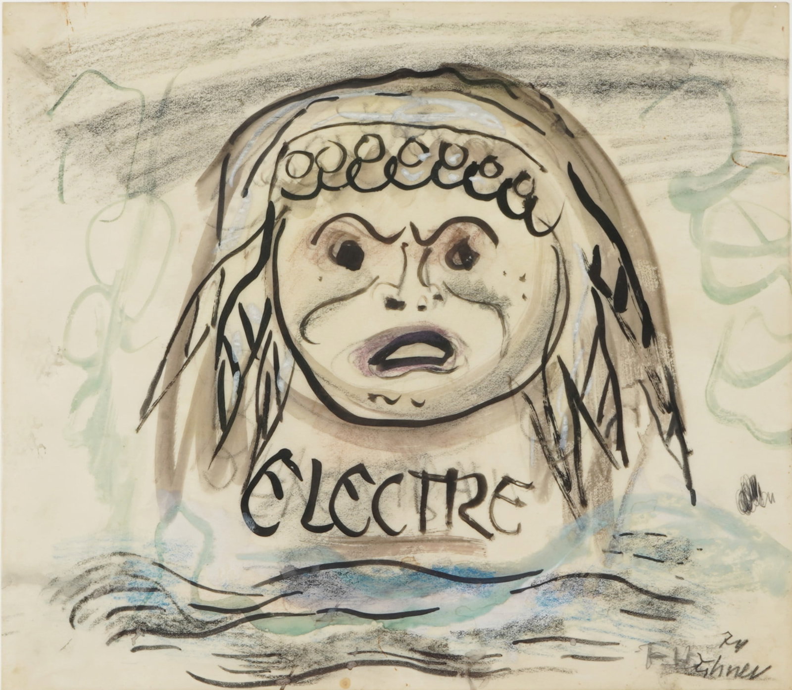 Fritz HUHNEN (1895-1981) Electre 1974,: mixed media watercolor/ink on paper, signed and dated F. Huhnen '74 lower right, was a german painter, illustrator and stage designer, born 1895 in Krefeld - died 1981 in Willich (Viersen), titled