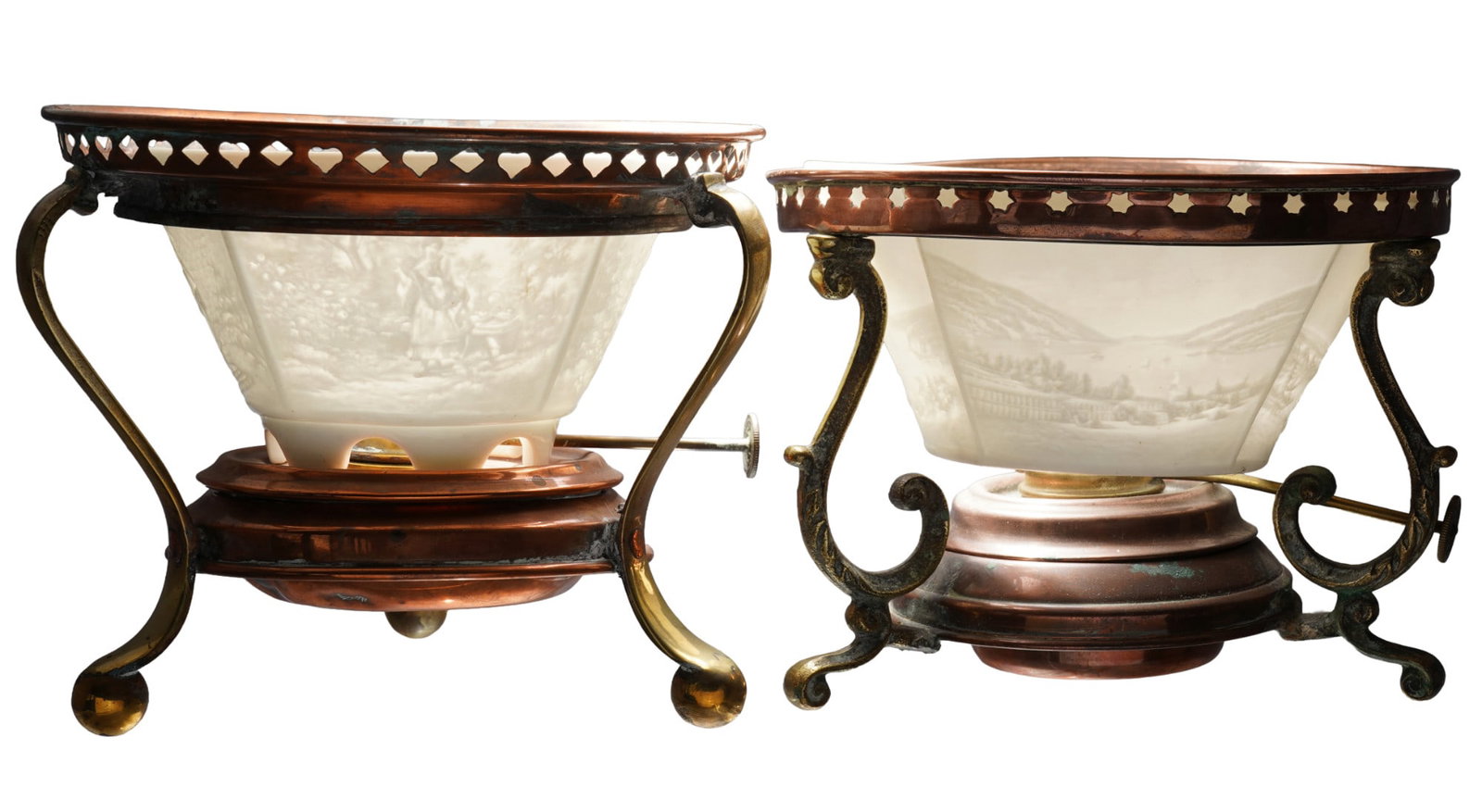 2 tea warmers with 4 different images of women and water scenes, (1 of 8)