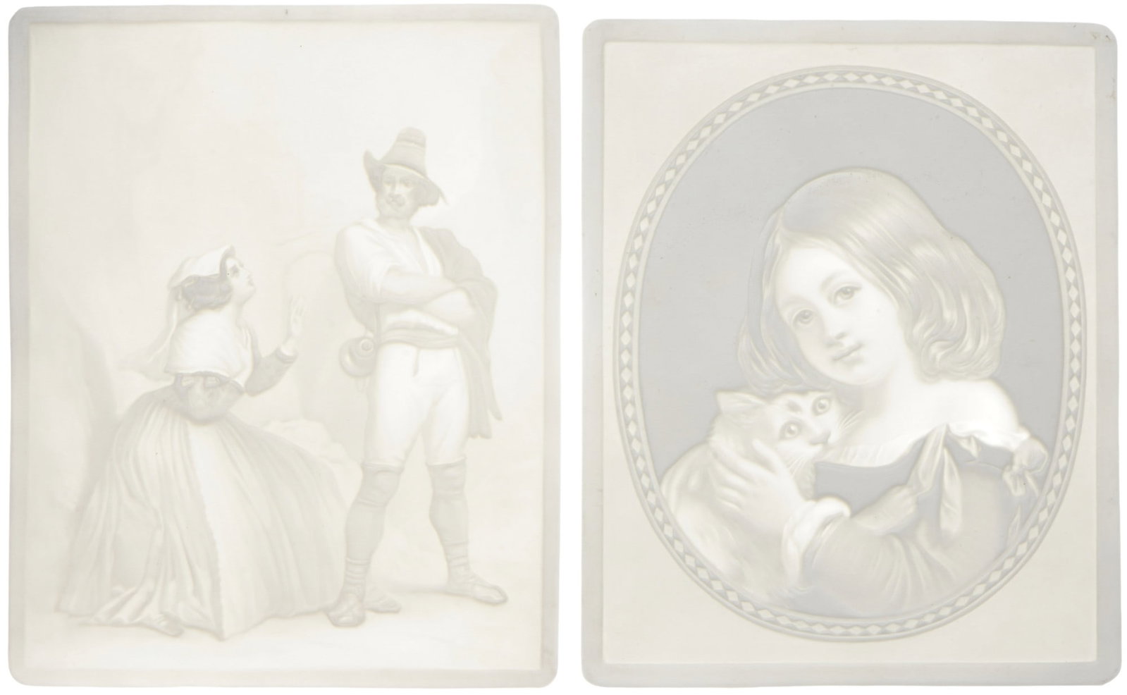 KPM Berlin 2 lithophanes with a couple scene and portrait of a girl, (1 of 9)