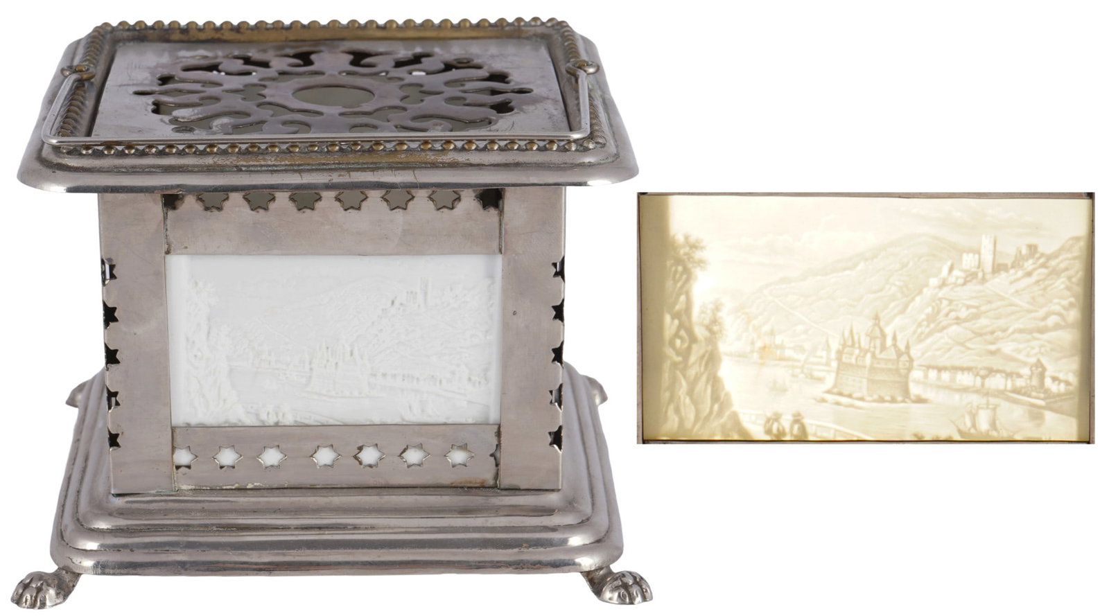 Hot plate with four different landscape scenes, (1 of 10)