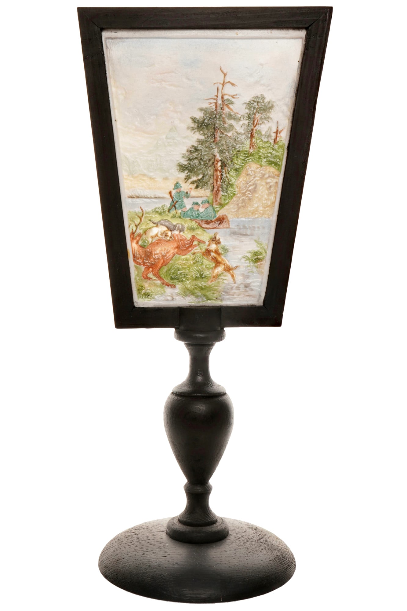 Lithophany lampshade c. 1880 - hunting scene, (1 of 6)