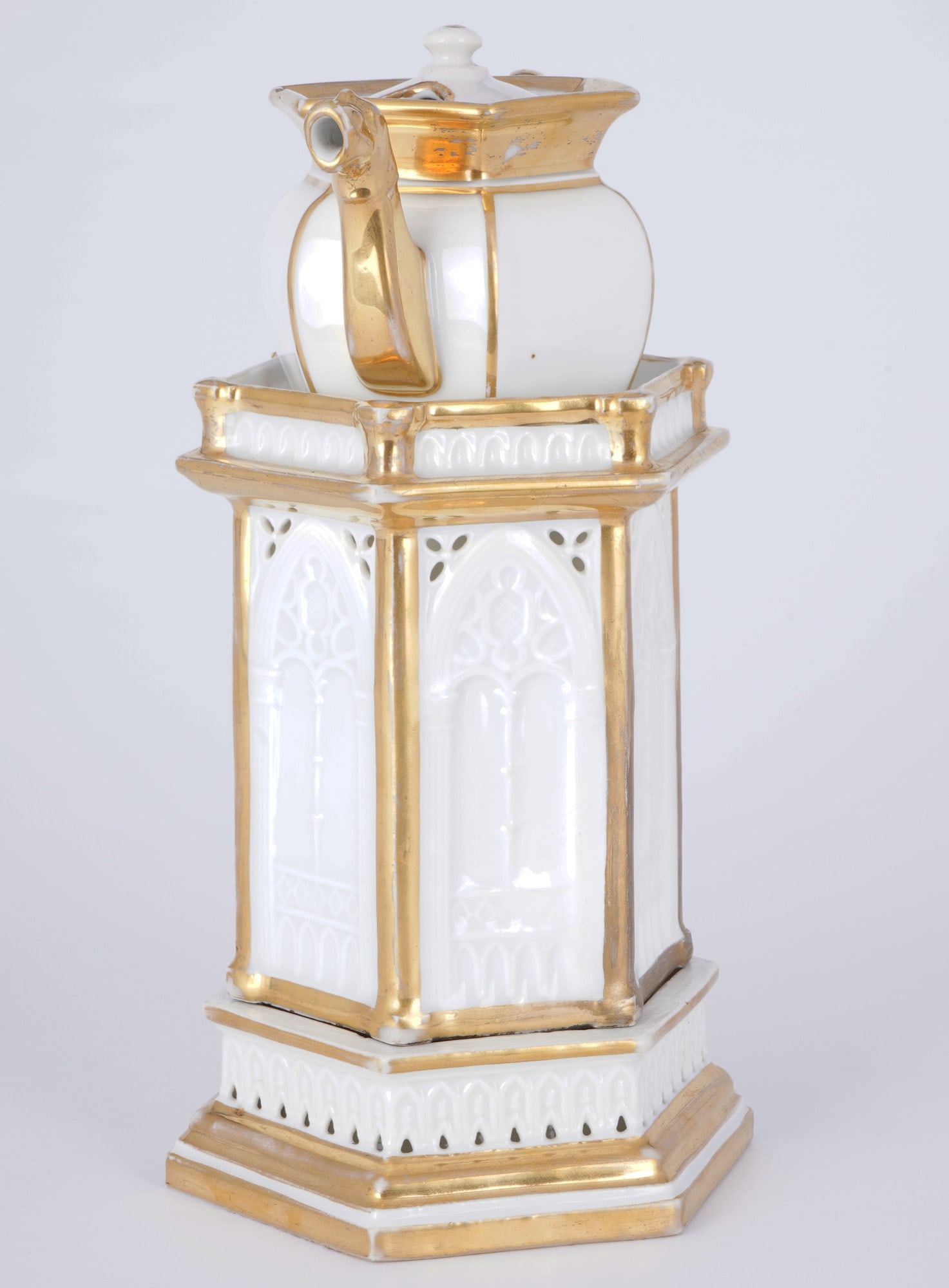 Lithophany - Biedermeier tisani re / teapot warmer with jug, 19th century, - 4