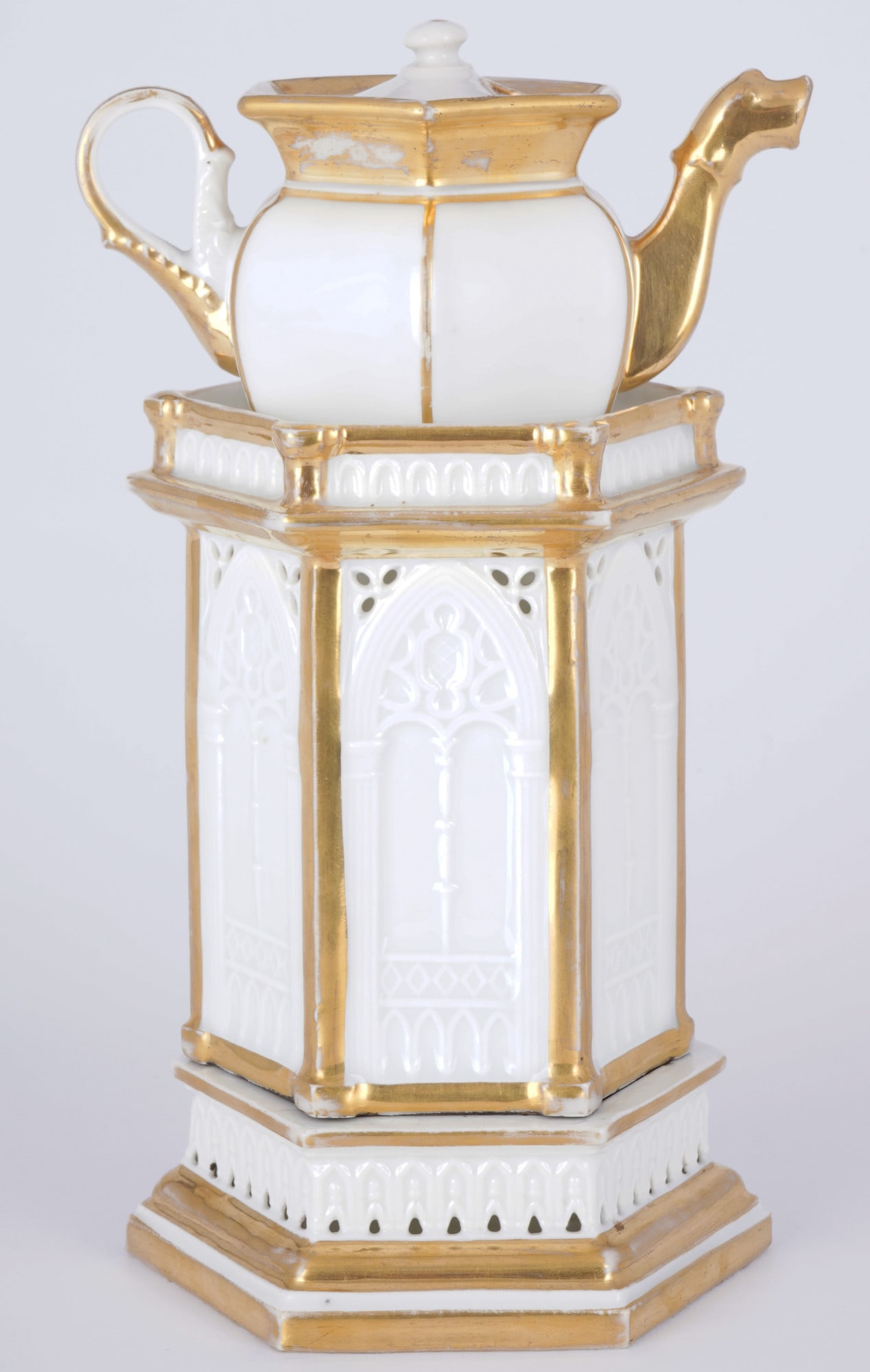 Lithophany - Biedermeier tisani re / teapot warmer with jug, 19th century, - 5