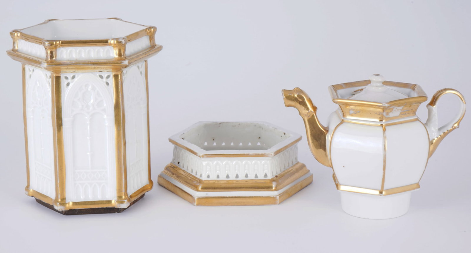 Lithophany - Biedermeier tisani re / teapot warmer with jug, 19th century, - 6