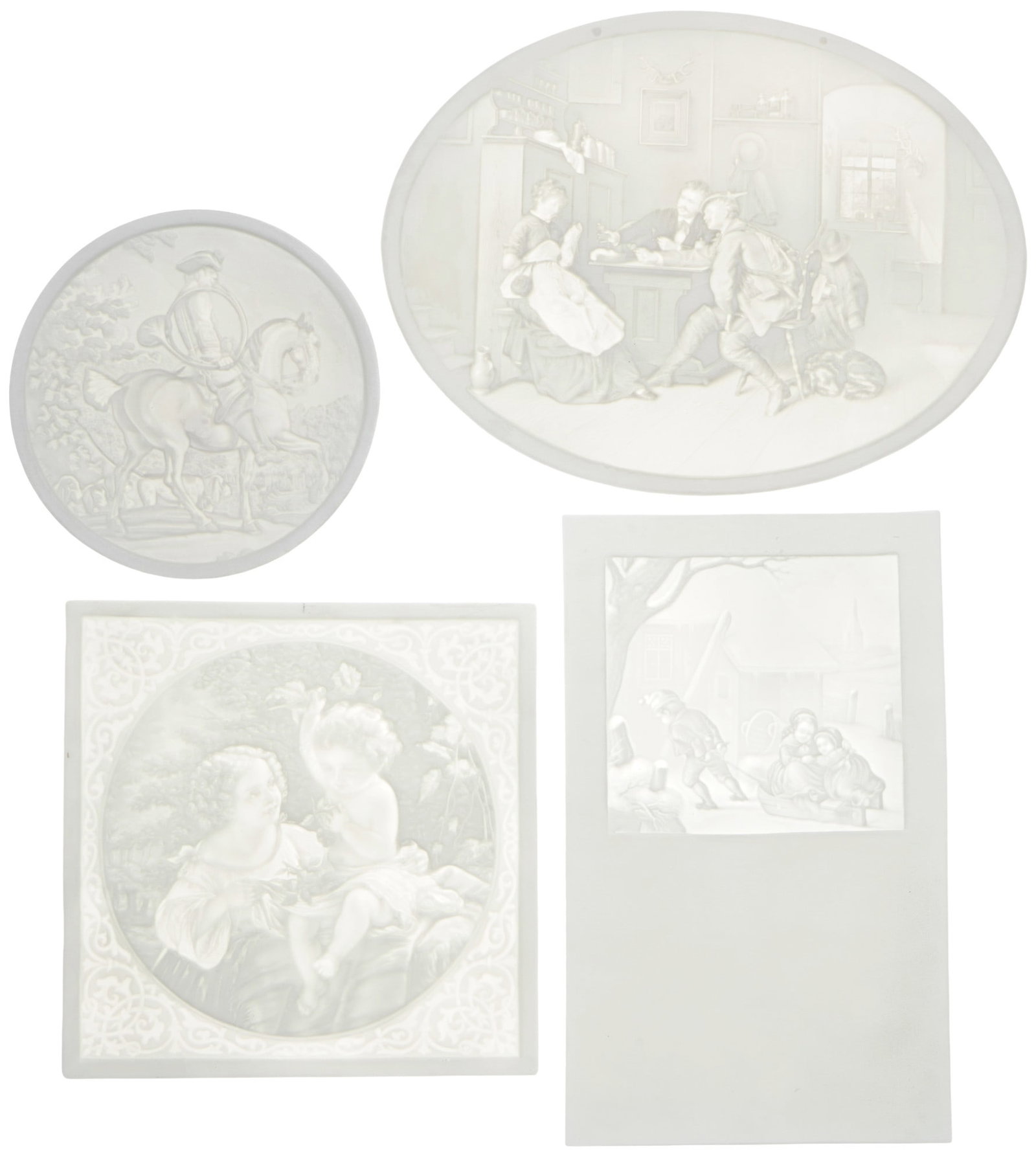 Schierholz Plaue 4 lithophanes with genre, children's and equestrian motifs, (1 of 10)