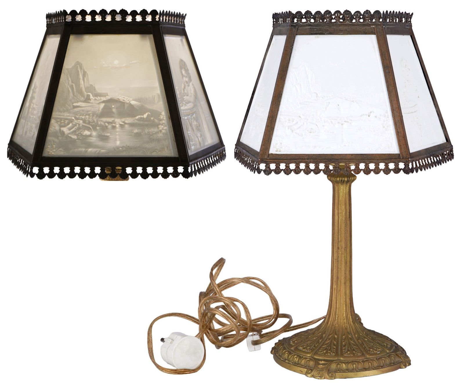 PPM Plaue Art Nouveau table lamp with lithophane shade, (1 of 14)