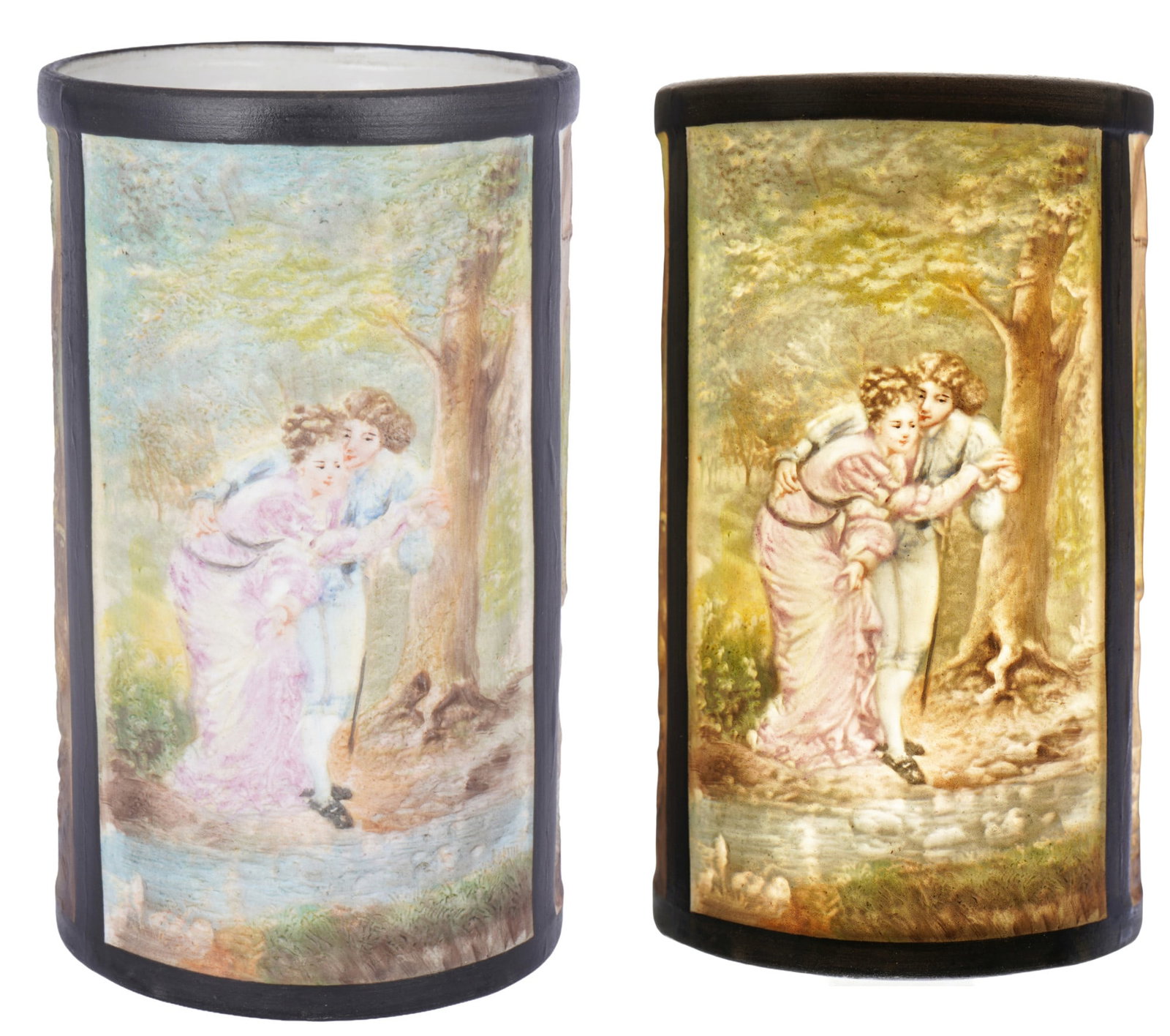 Porcelain tealight holder with three colored lithophane, circa 1900. (1 of 5)