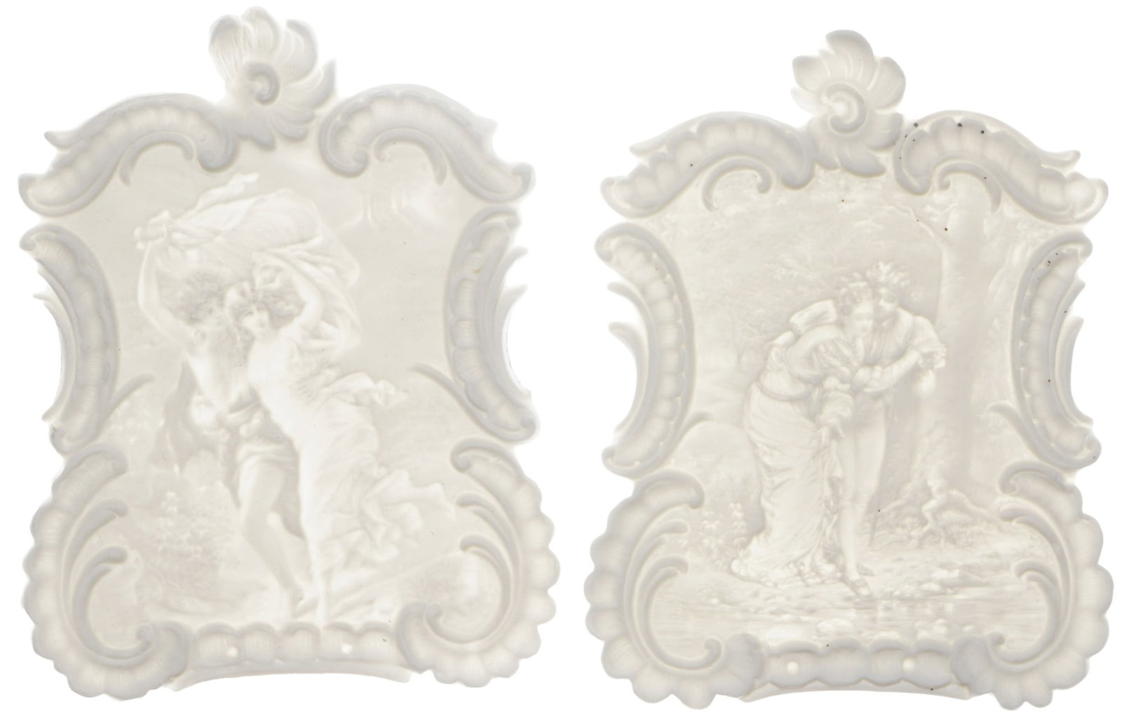 Schierholz sickle mark, 3-color lithophane with genre and children's scenes, circa 1900. (1 of 6)