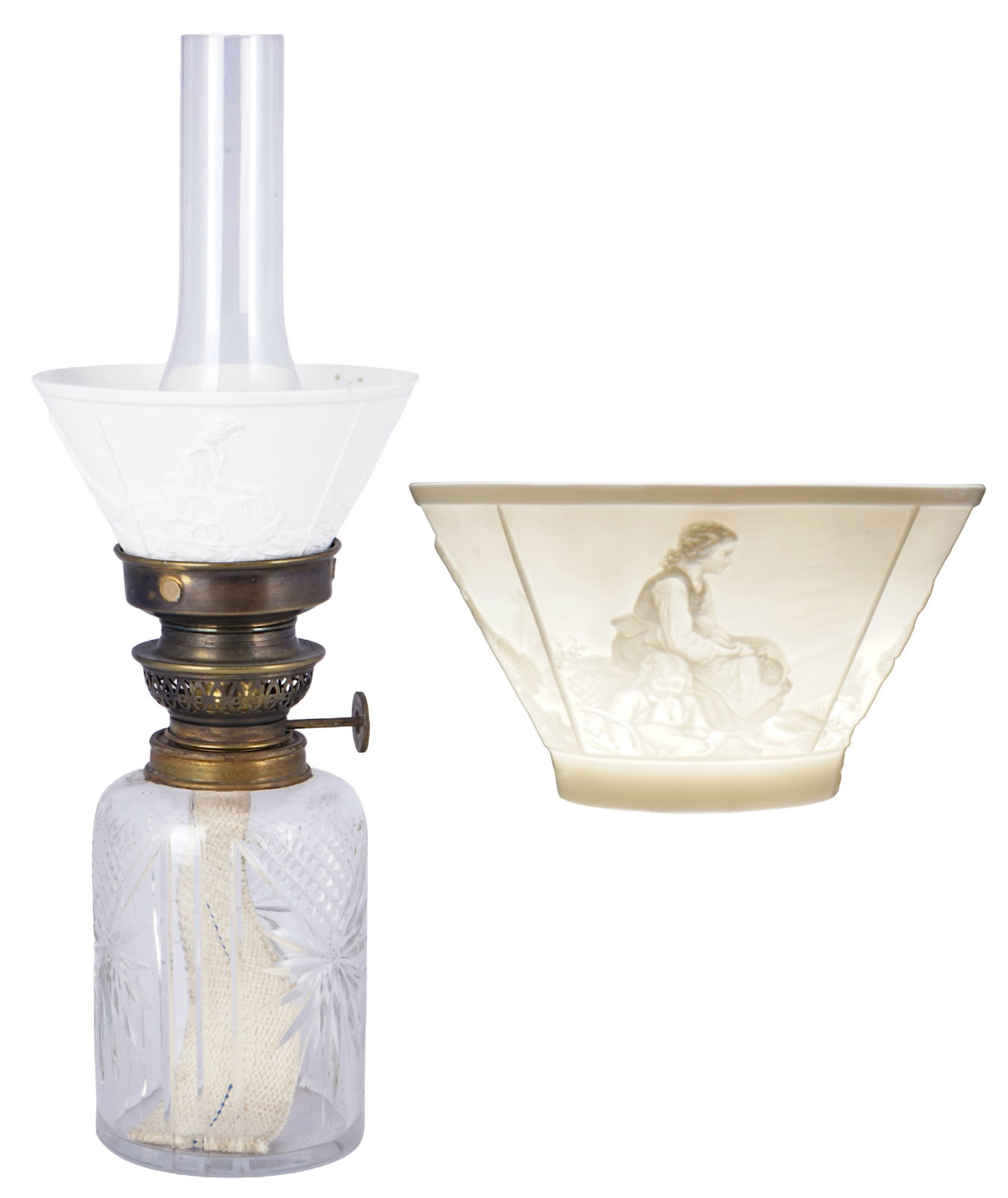 Petroleum lamp with lithophane shade circa 1900, (1 of 11)